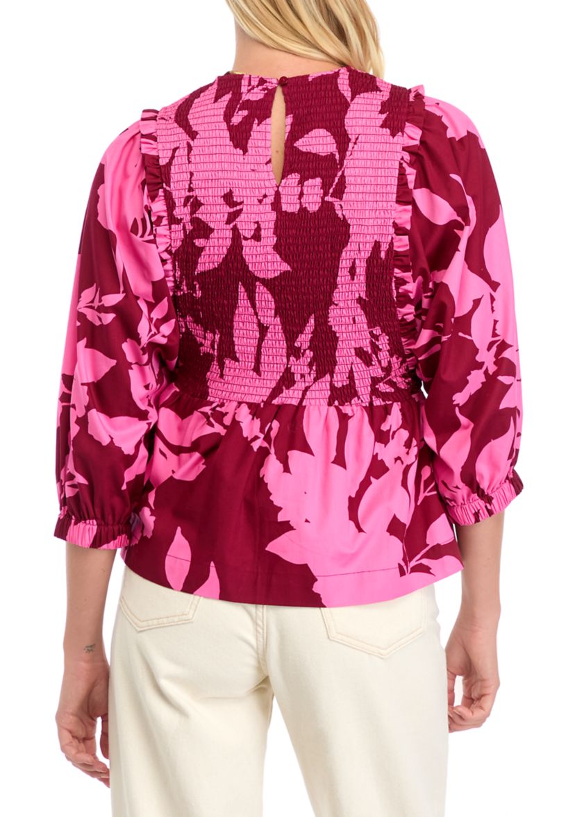 Womens 3/4 Sleeve Floral Smock Top 