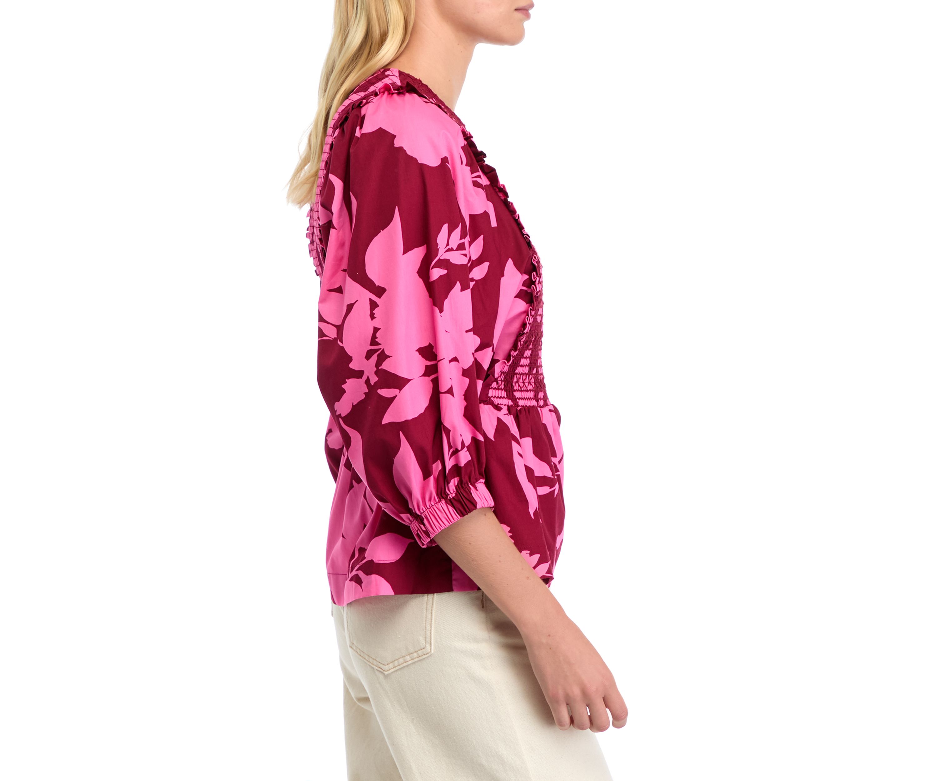 Womens 3/4 Sleeve Floral Smock Top 