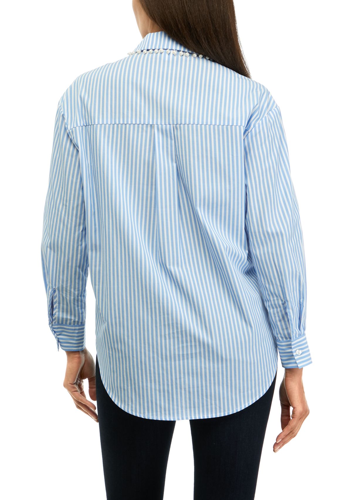 Womens Pearl Trim Popover Woven Top