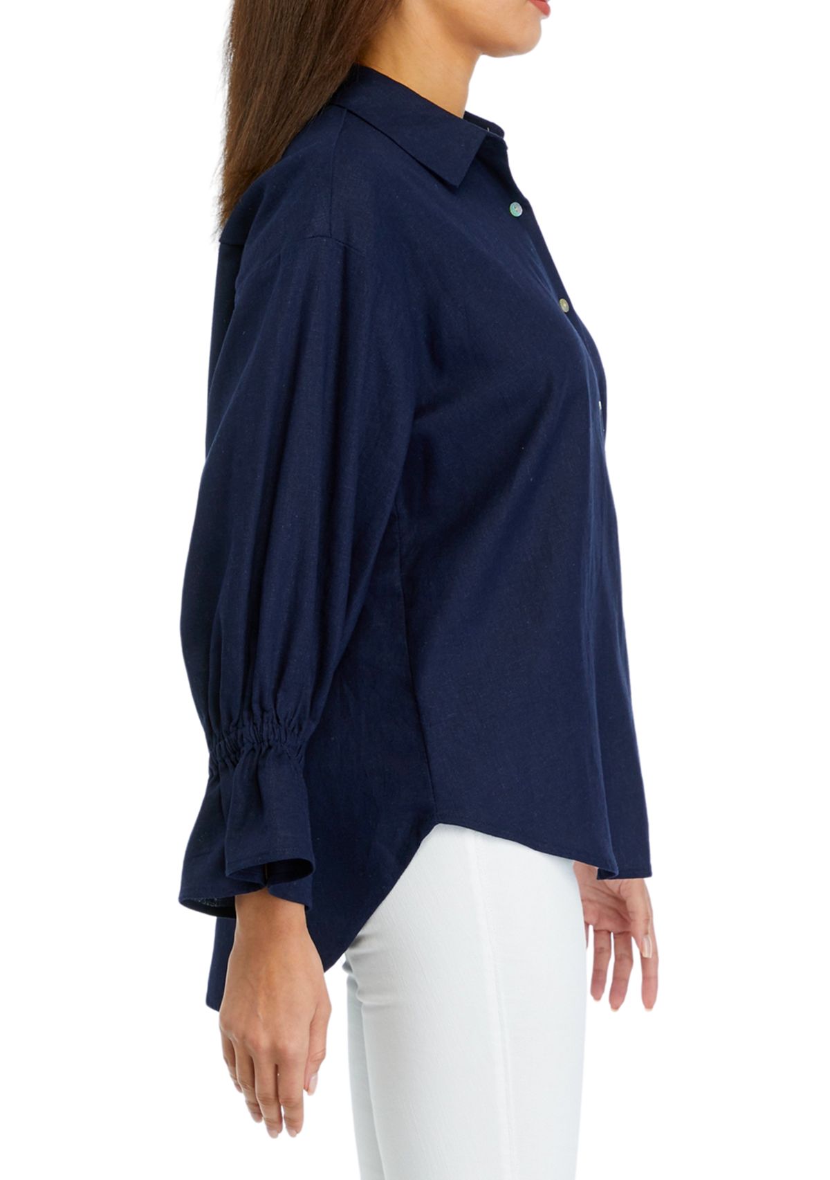 Womens Button Front Bell Sleeve Top 