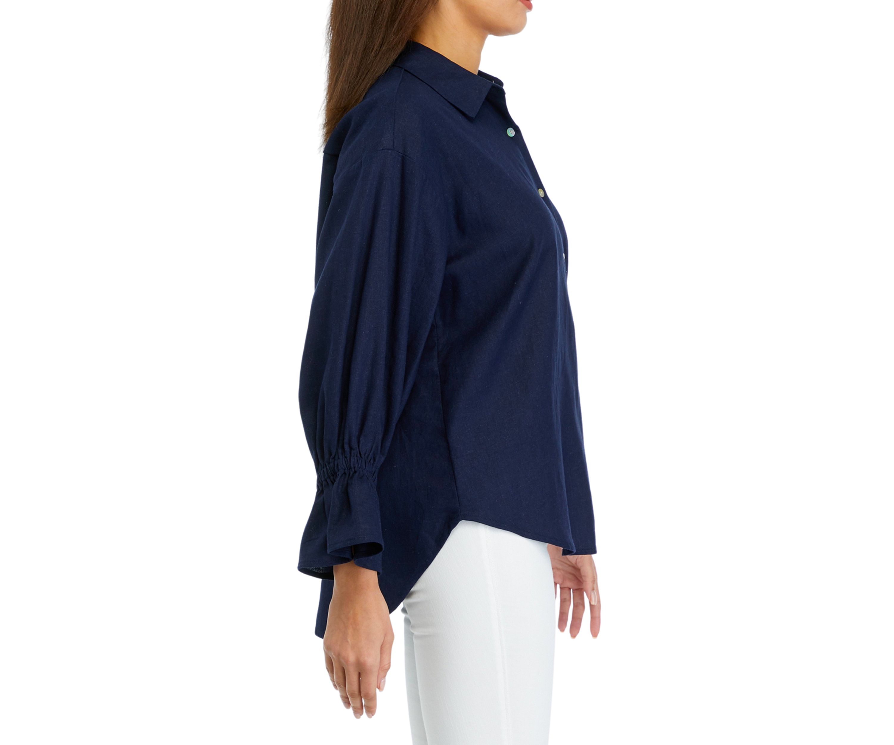 Womens Button Front Bell Sleeve Top 