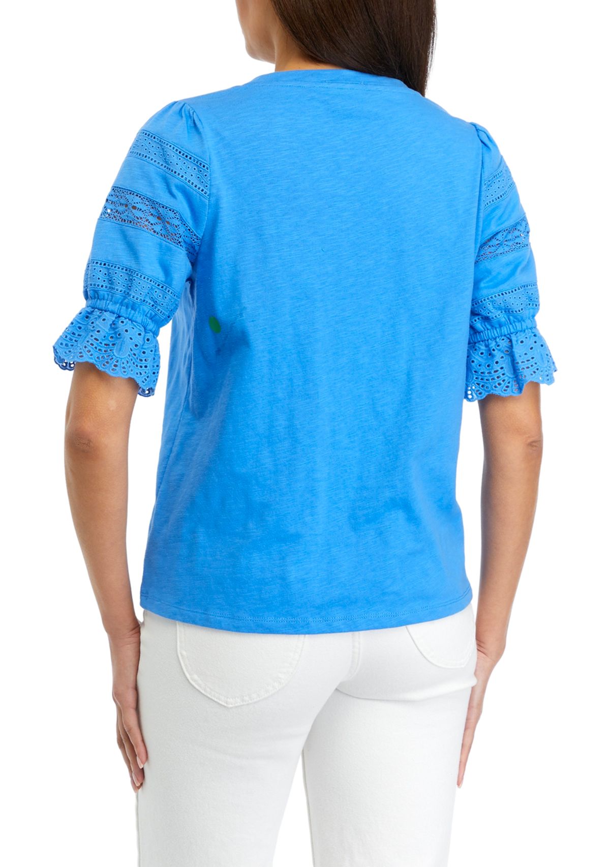 Womens Crochet Inset Knit Sleeve Top