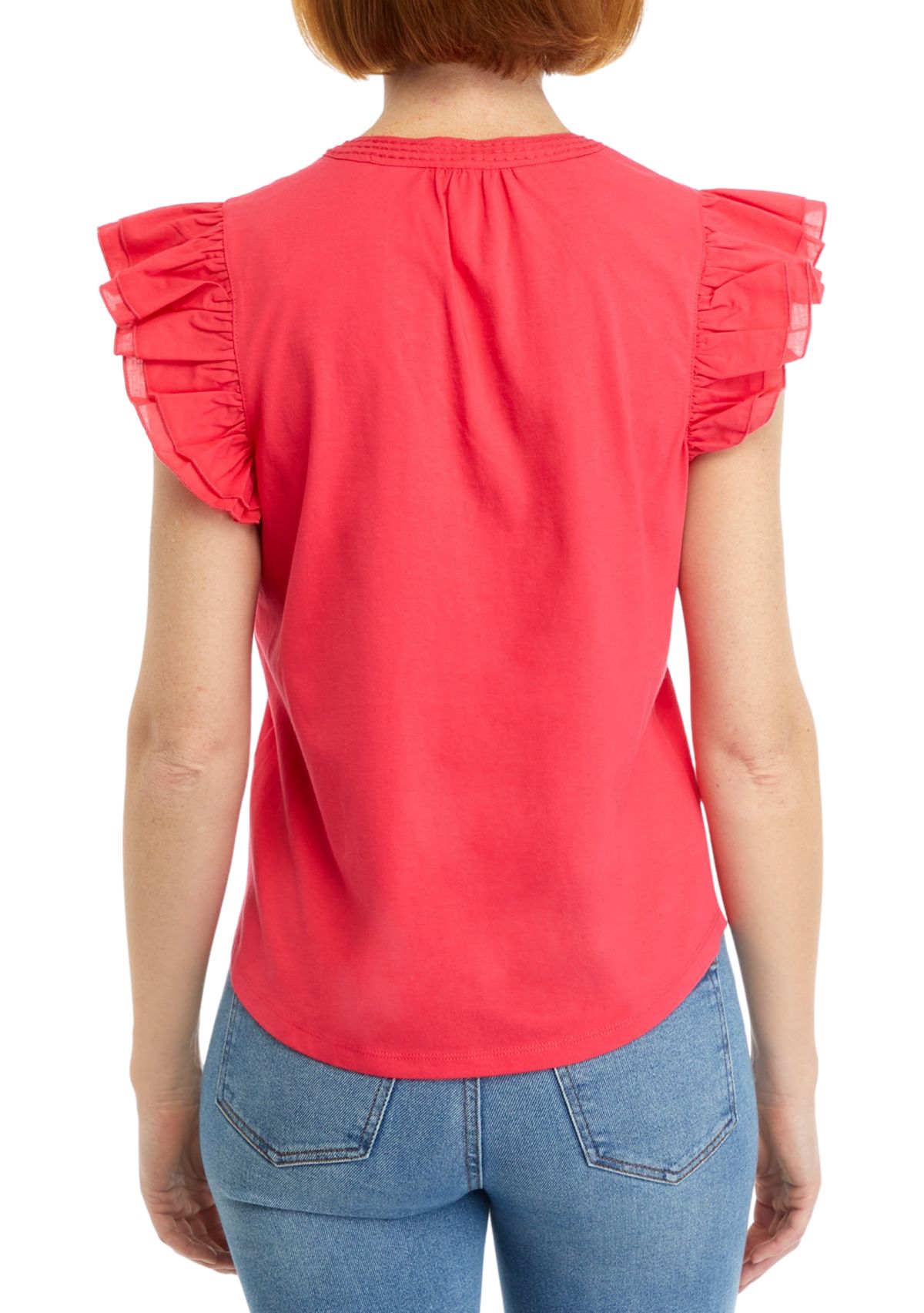 Womens V-Neck Flutter Sleeve Knit Top