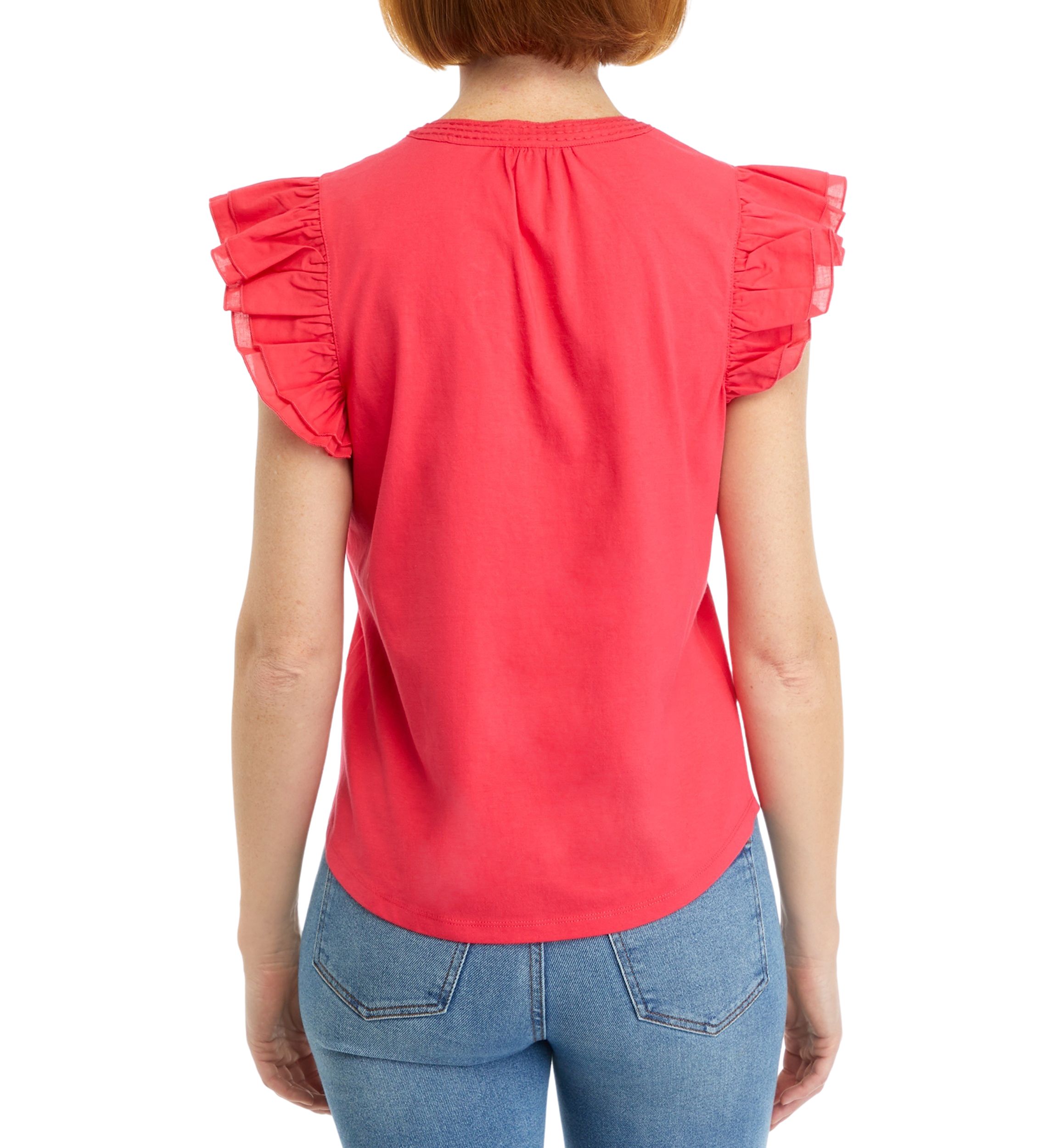 Womens V-Neck Flutter Sleeve Knit Top