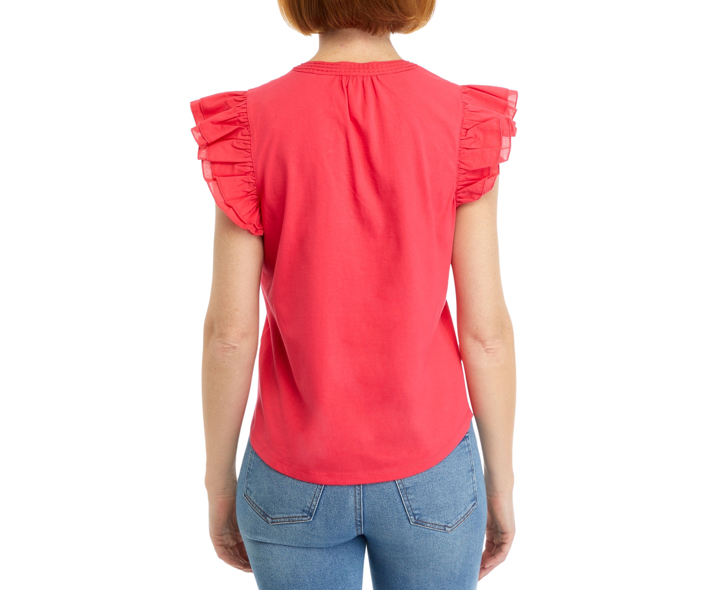Womens V-Neck Flutter Sleeve Knit Top
