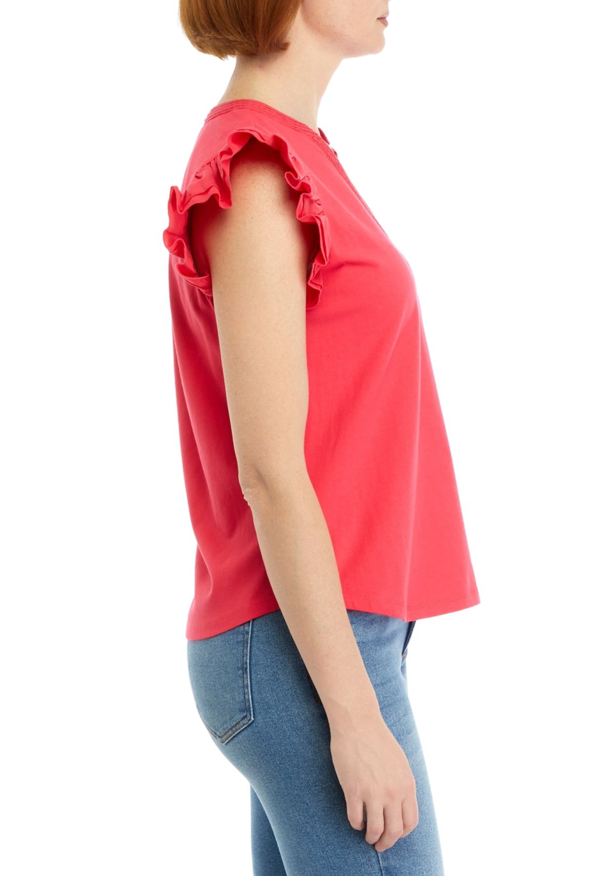 Womens V-Neck Flutter Sleeve Knit Top