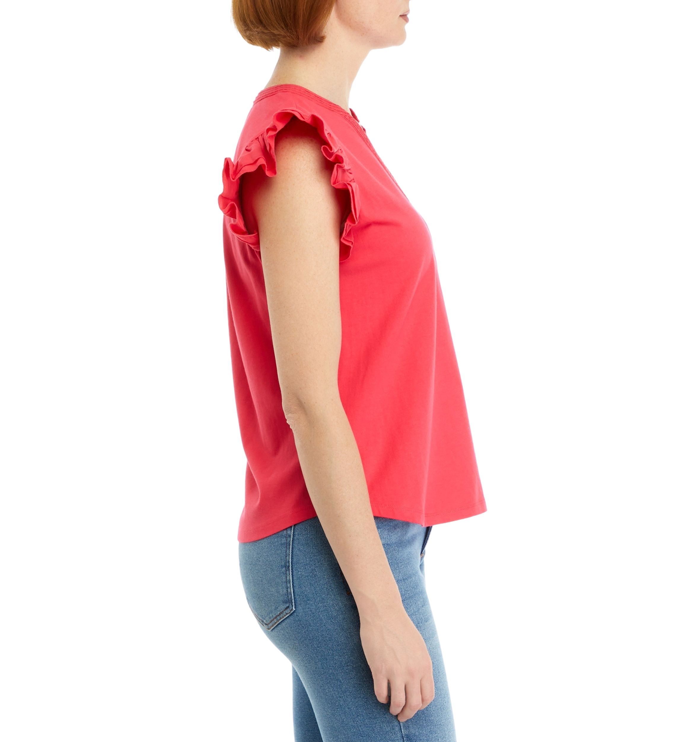 Womens V-Neck Flutter Sleeve Knit Top