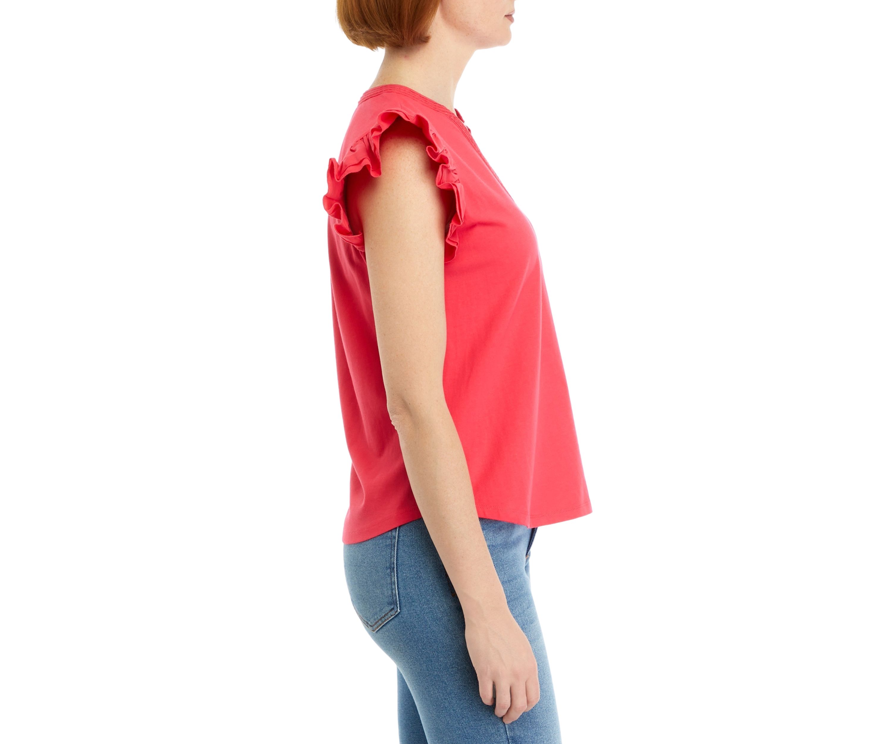Womens V-Neck Flutter Sleeve Knit Top