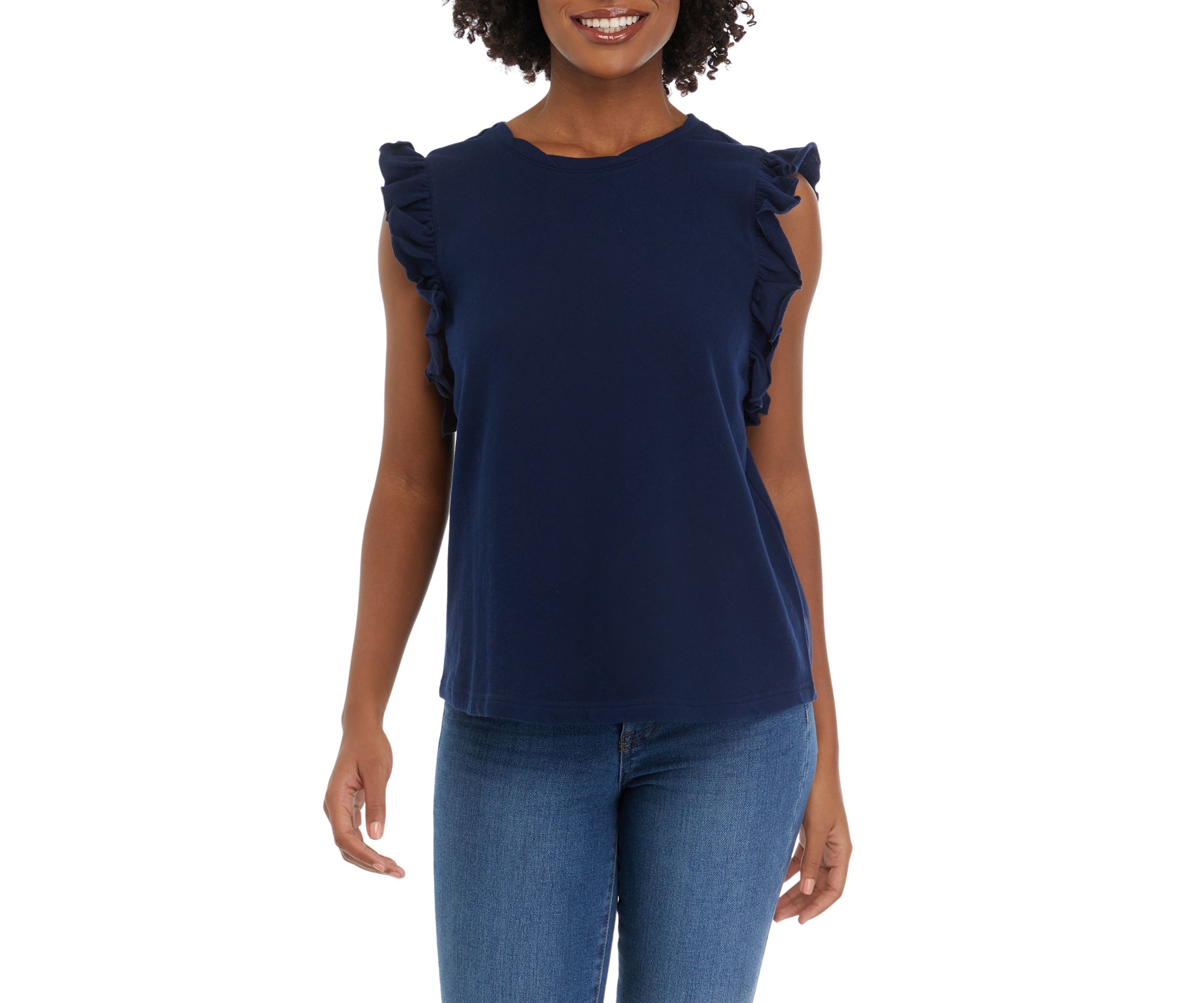 Womens Solid Flutter Sleeve Top