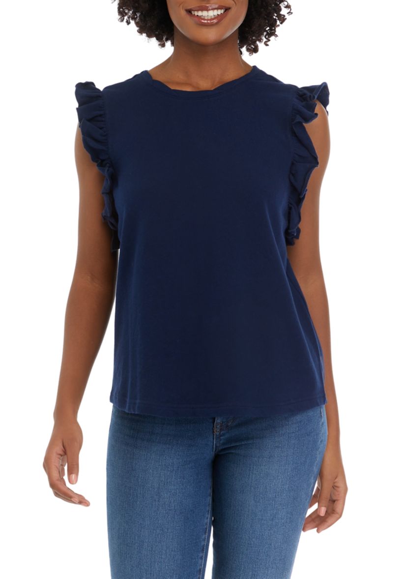 Womens Solid Flutter Sleeve Top
