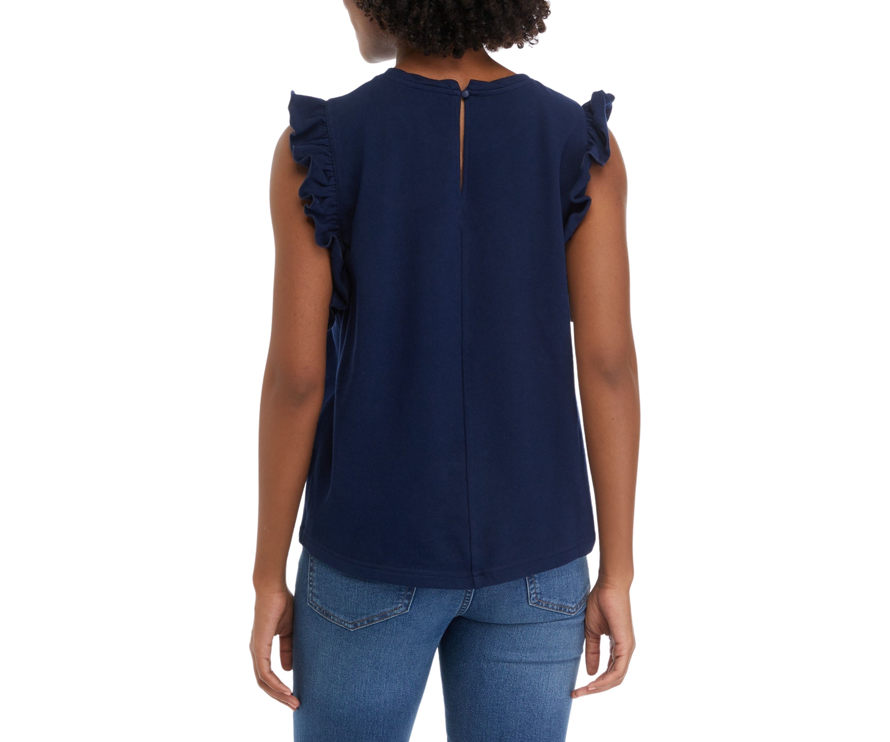 Womens Solid Flutter Sleeve Top