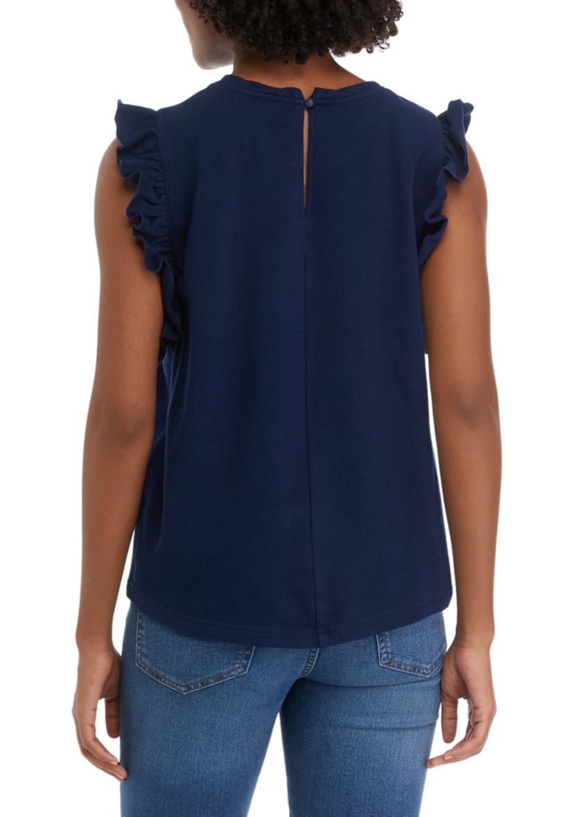 Womens Solid Flutter Sleeve Top