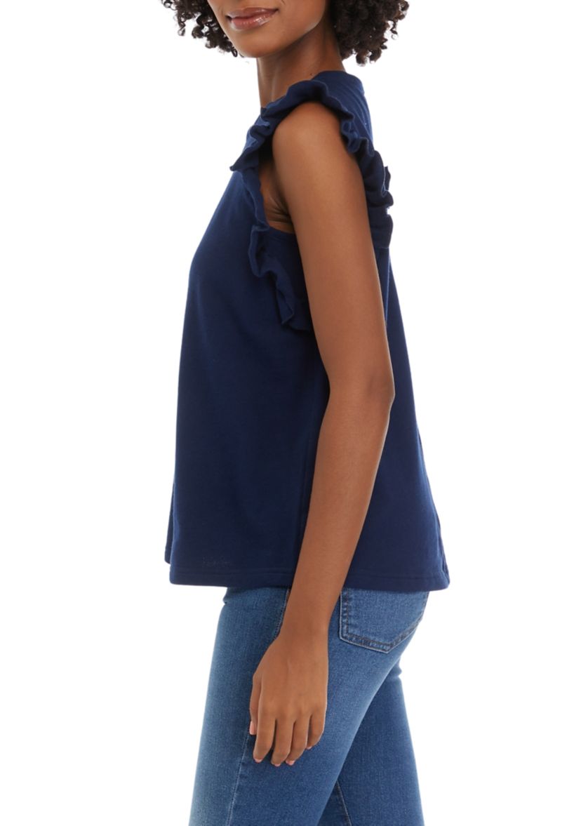Womens Solid Flutter Sleeve Top