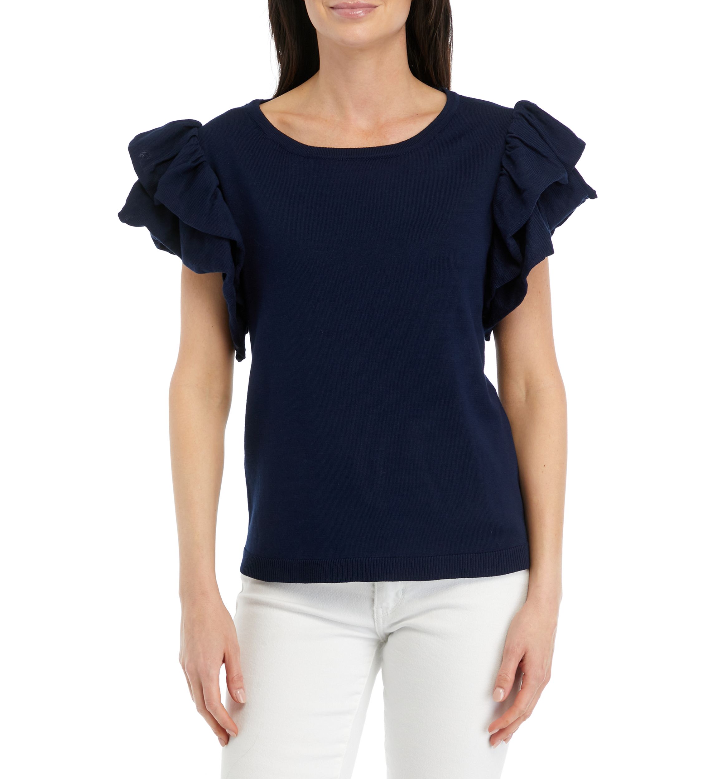 Womens Ruffled Knit Top