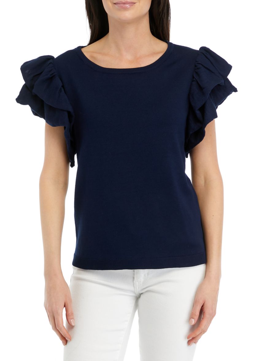 Womens Ruffled Knit Top