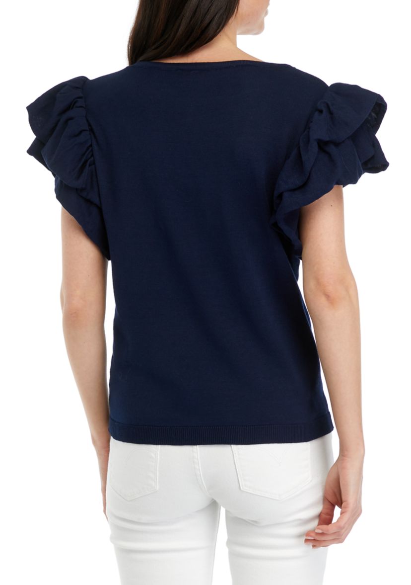 Womens Ruffled Knit Top