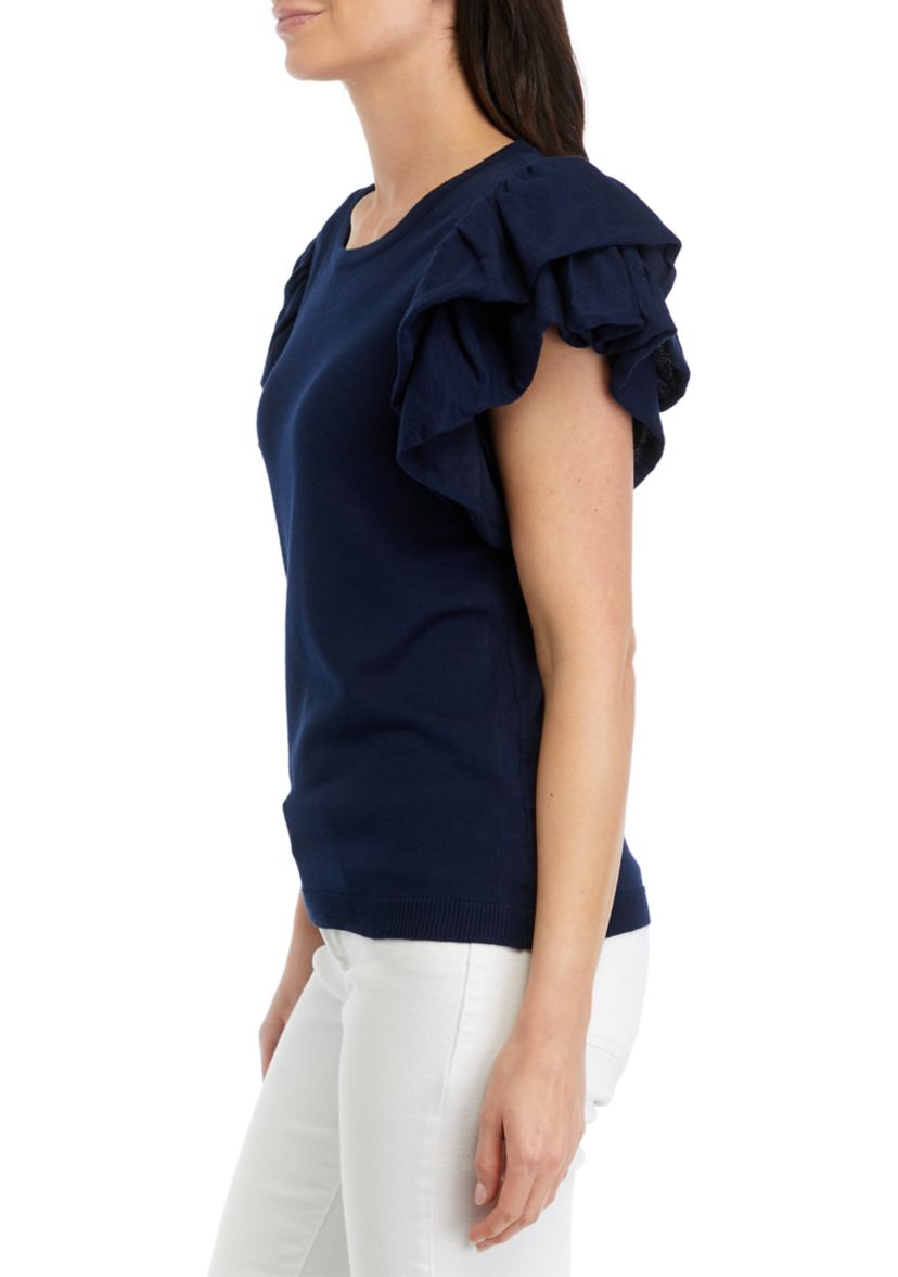 Womens Ruffled Knit Top