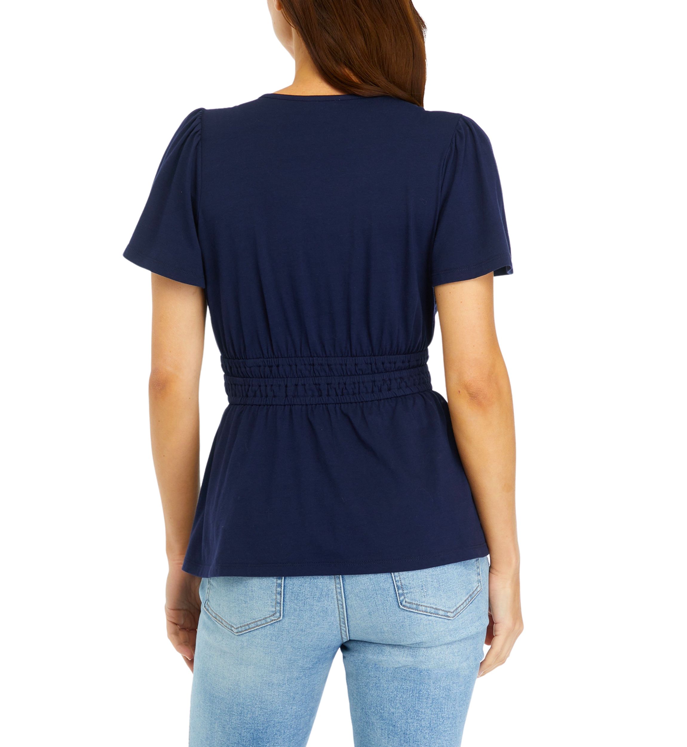 Womens Smocked Split Neck Top