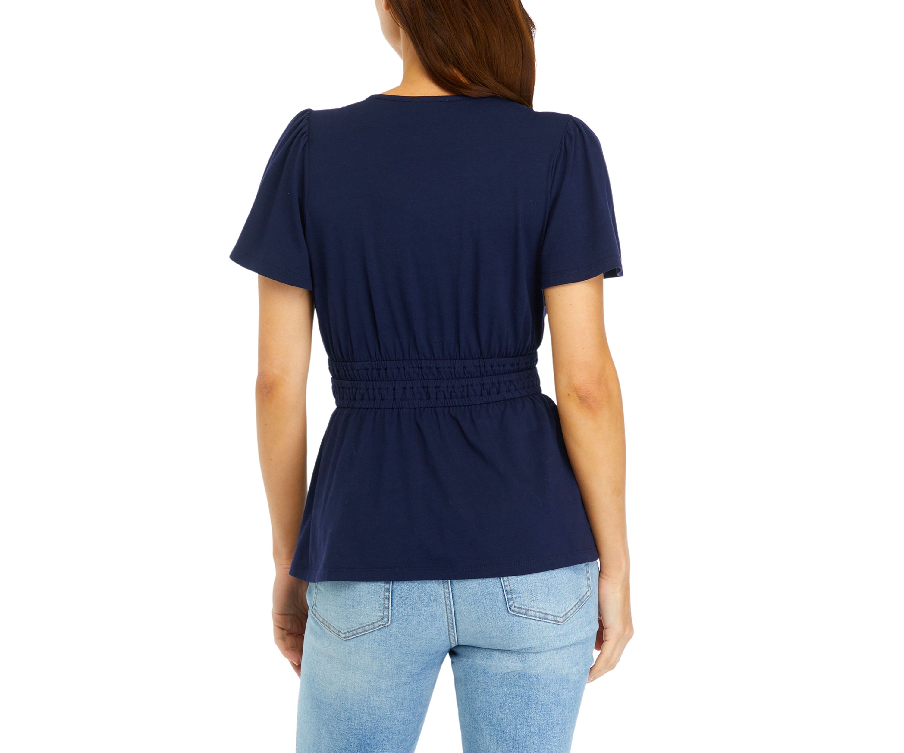 Womens Smocked Split Neck Top