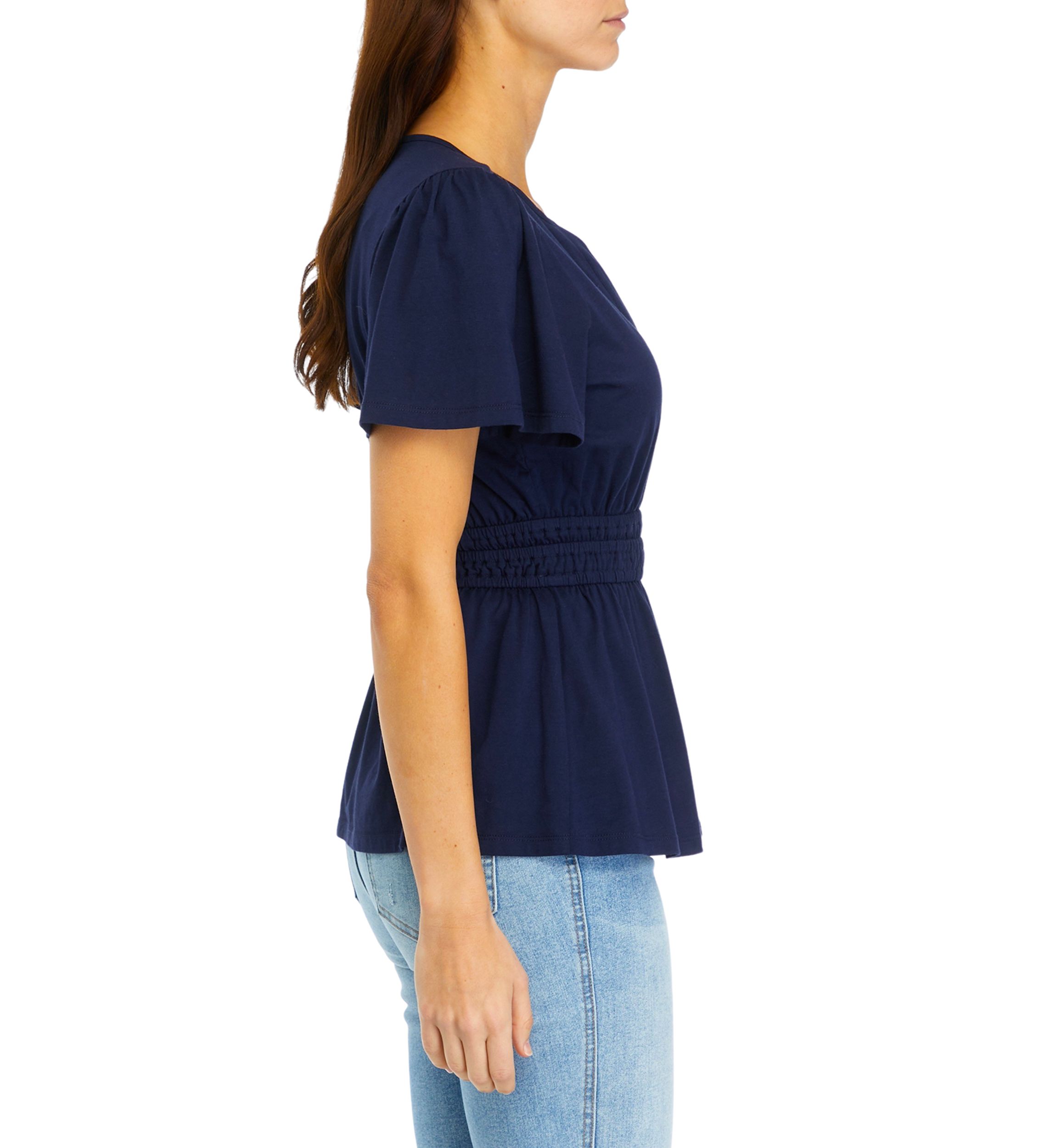 Womens Smocked Split Neck Top