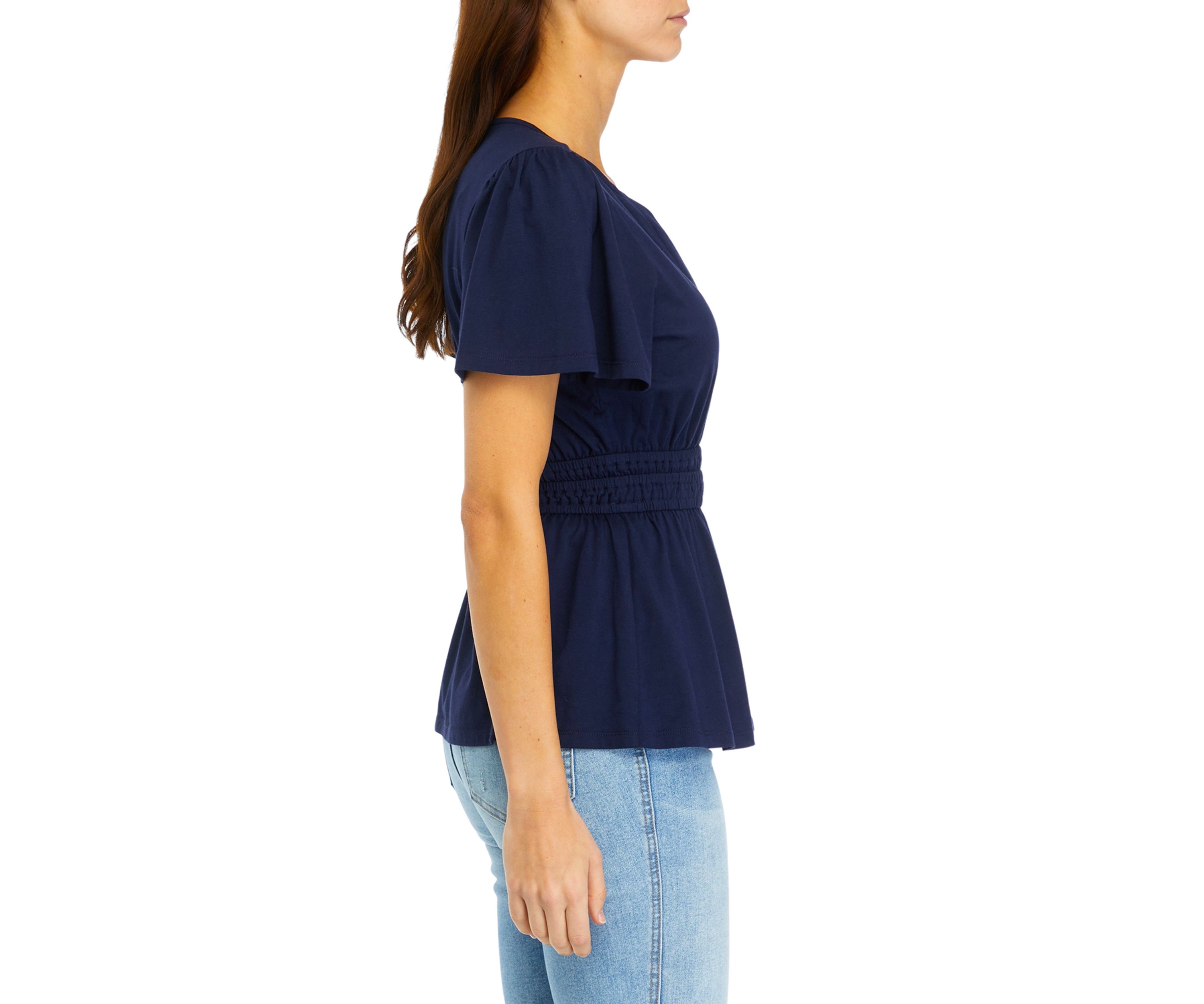 Womens Smocked Split Neck Top
