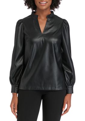 Crown & Ivy Women's Vegan Leather Top, Black, Medium