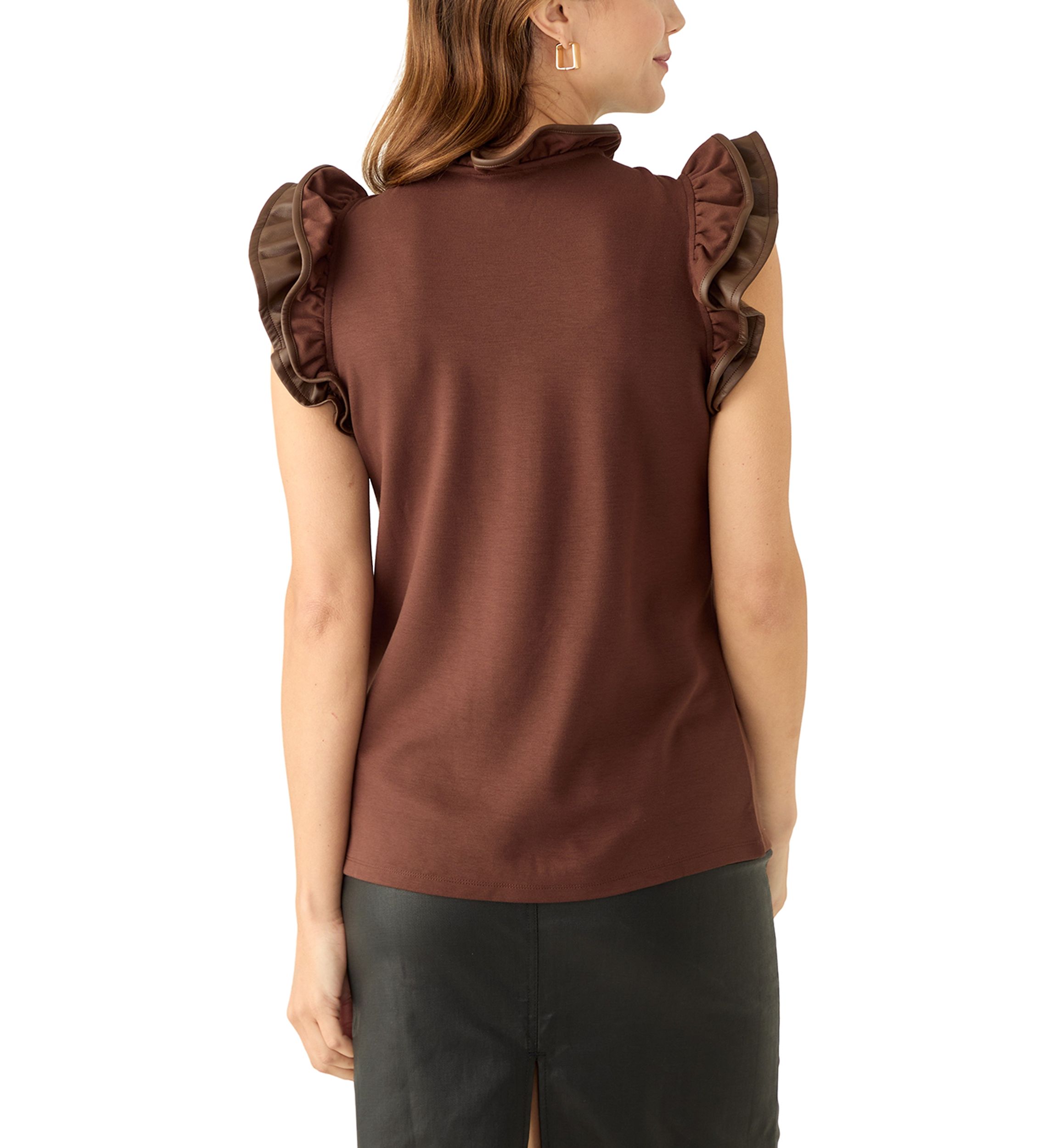 Womens Ponte Pleather Trim Top