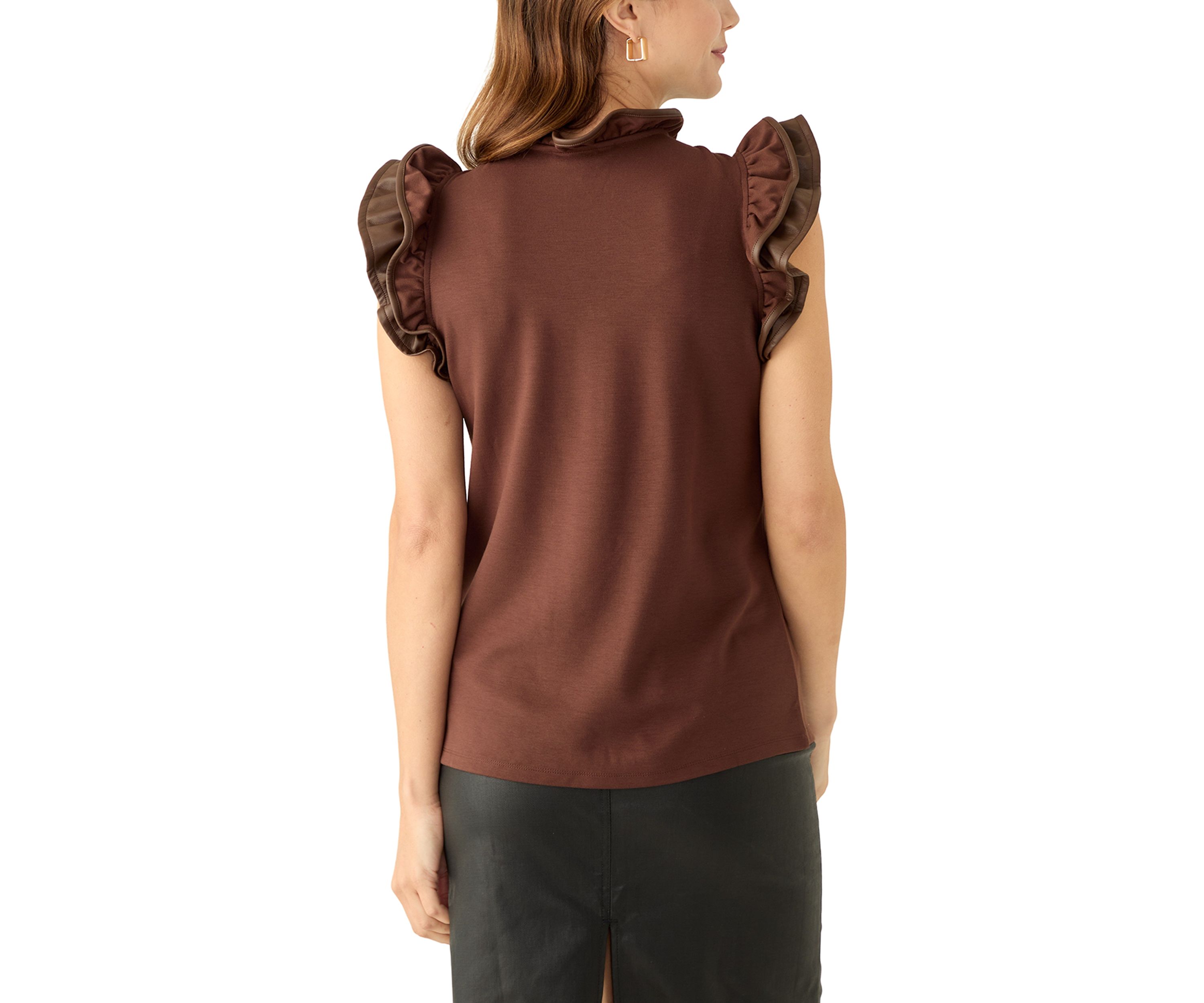 Womens Ponte Pleather Trim Top