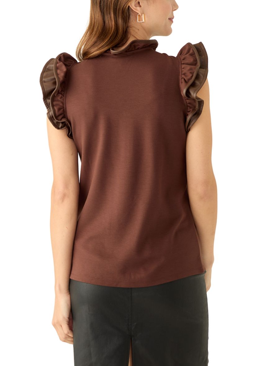 Womens Ponte Pleather Trim Top
