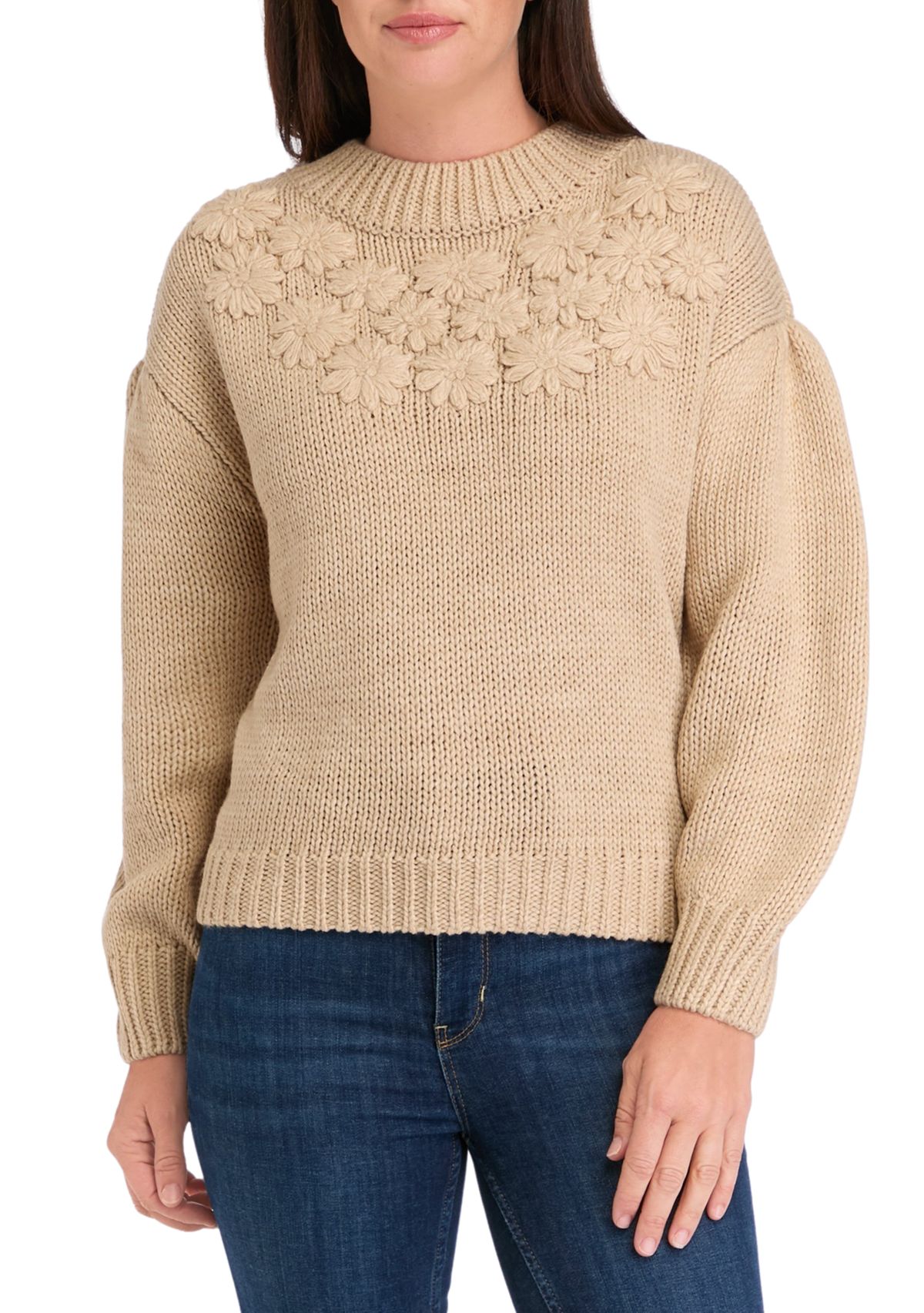 Womens Floral Appliqué Sweater