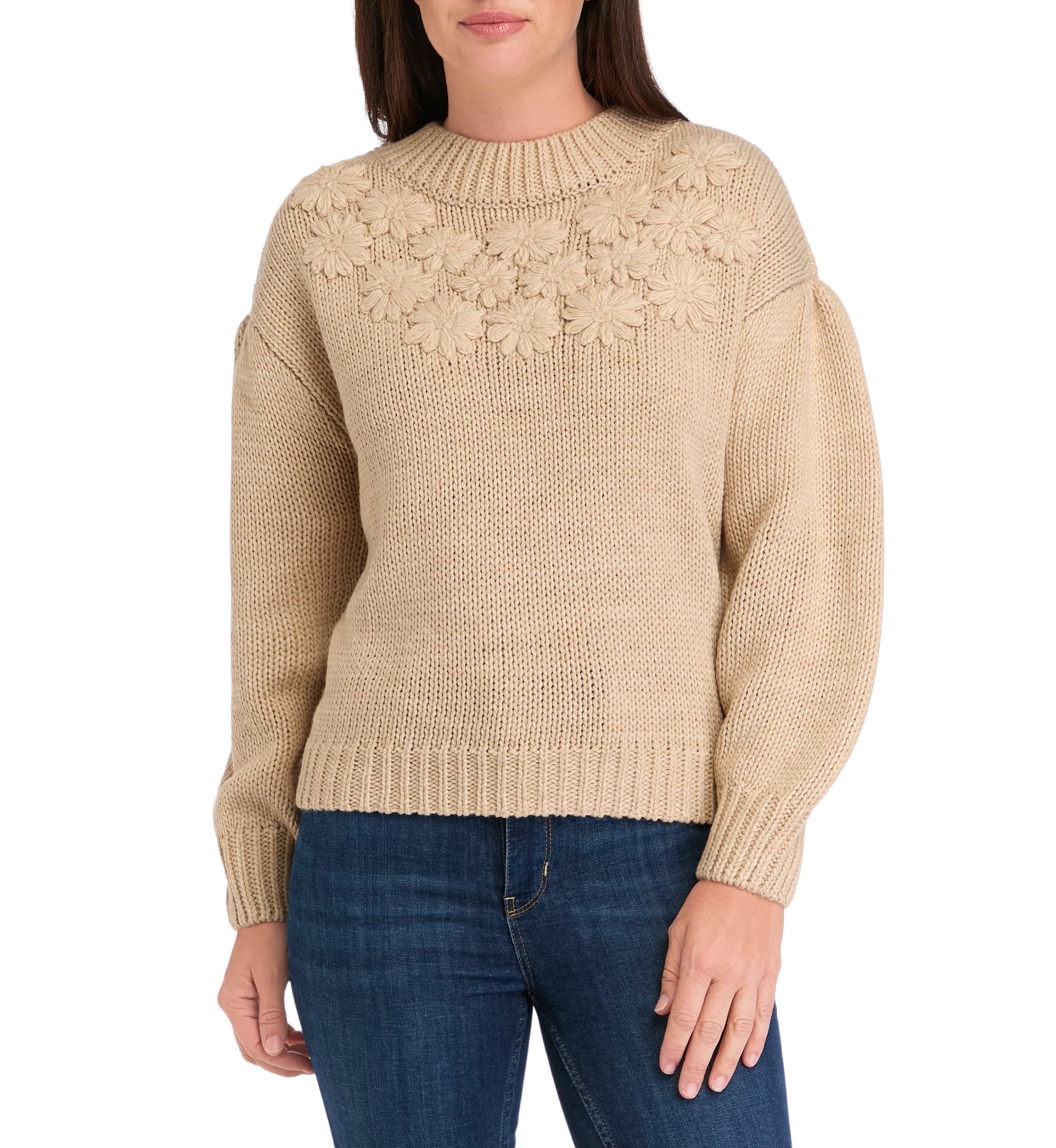 Womens Floral Appliqué Sweater