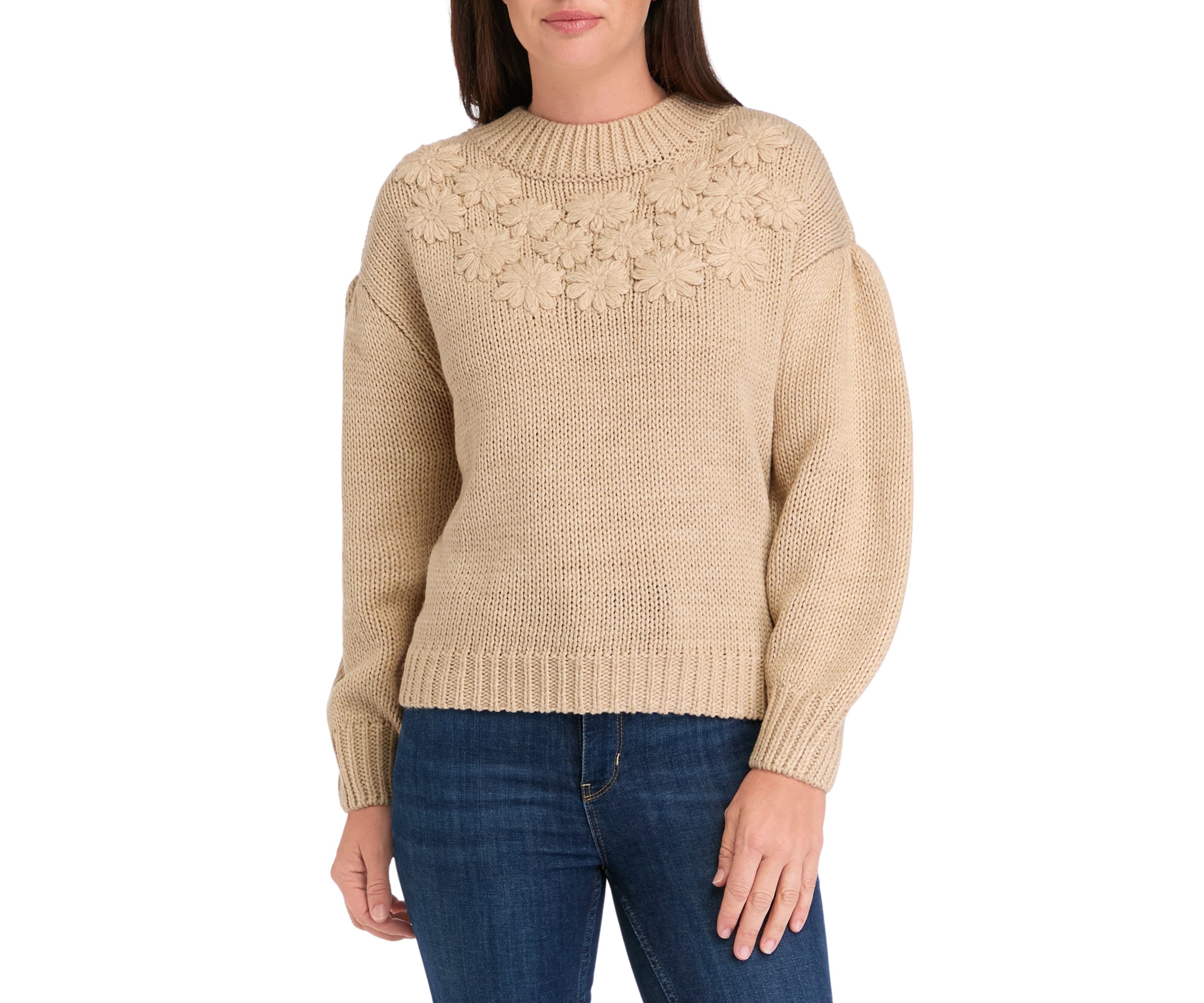 Womens Floral Appliqué Sweater