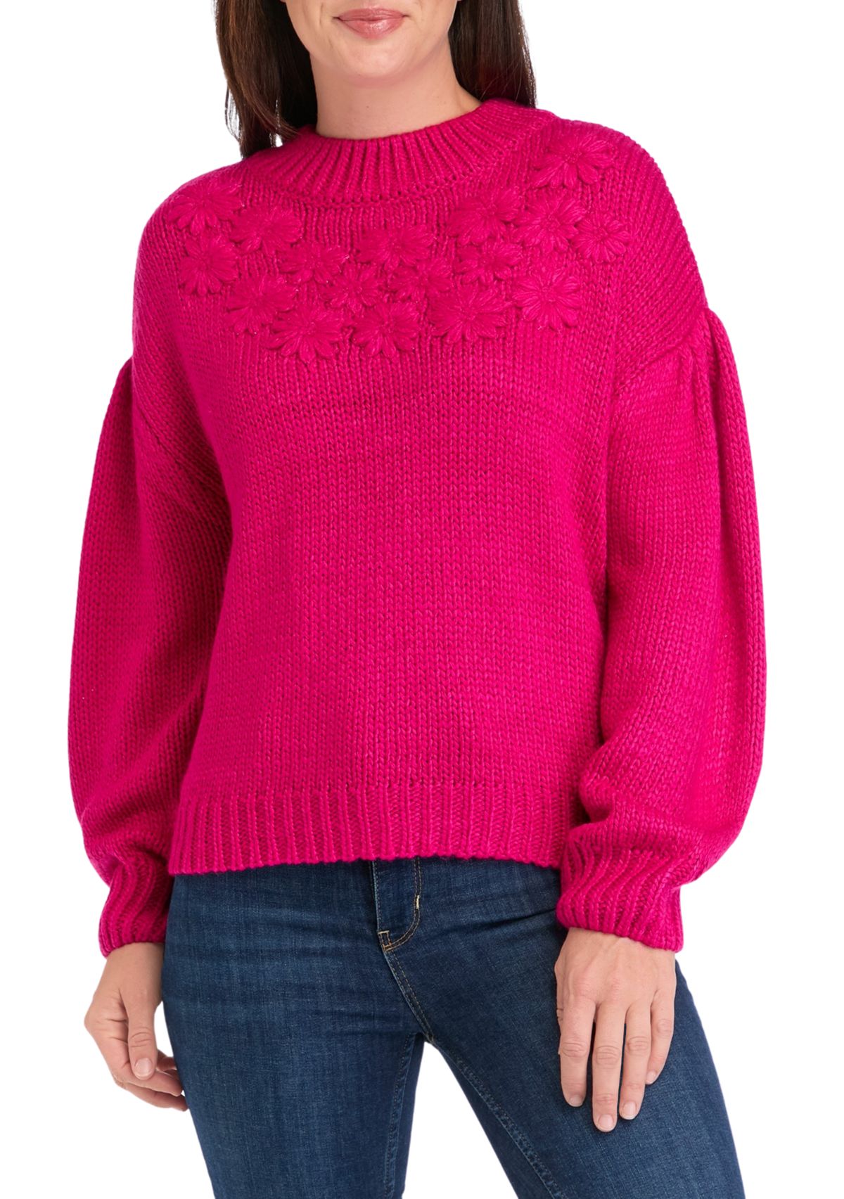 Womens Floral Appliqué Sweater