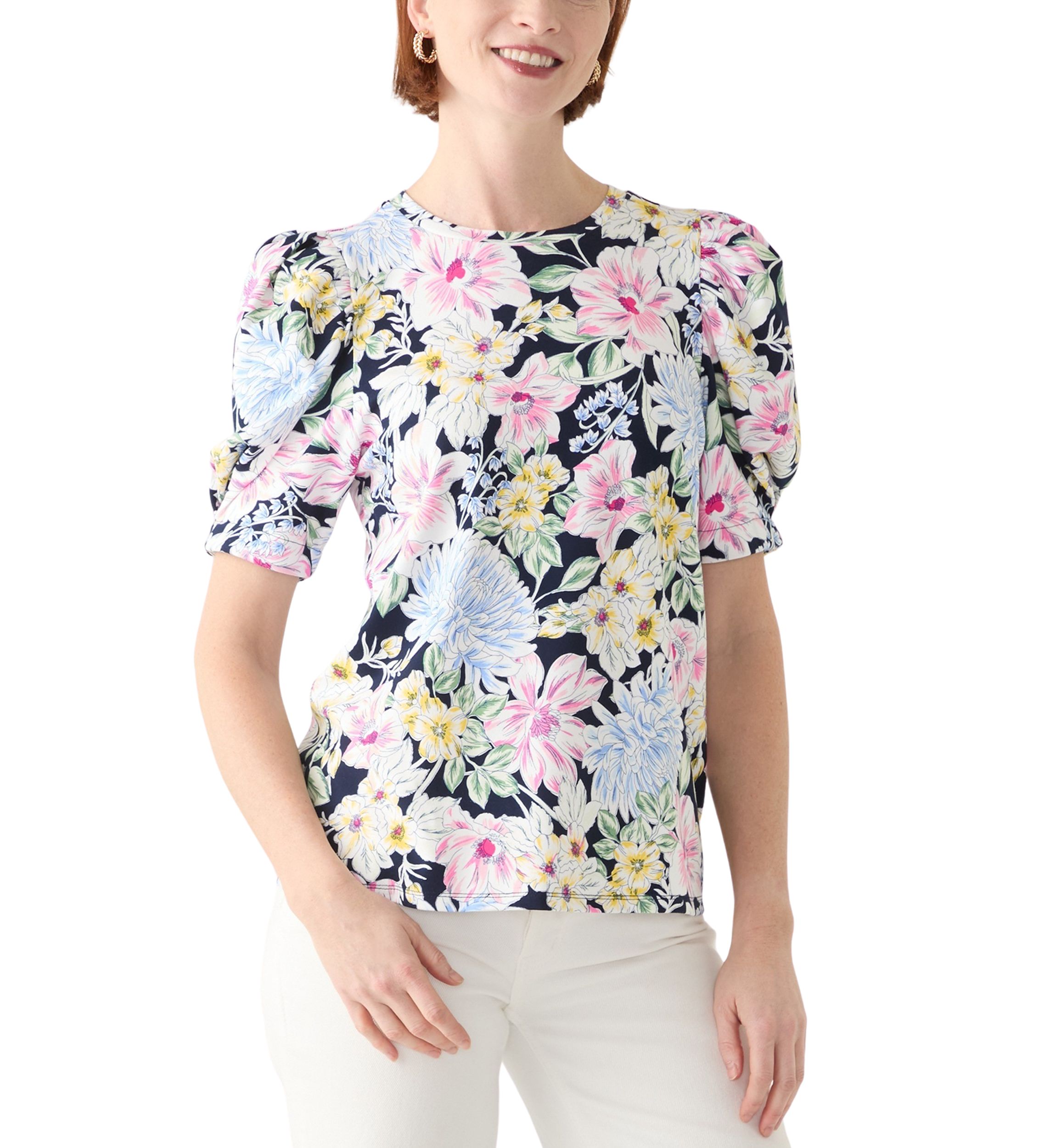 Womens Puff Sleeve Floral Top 
