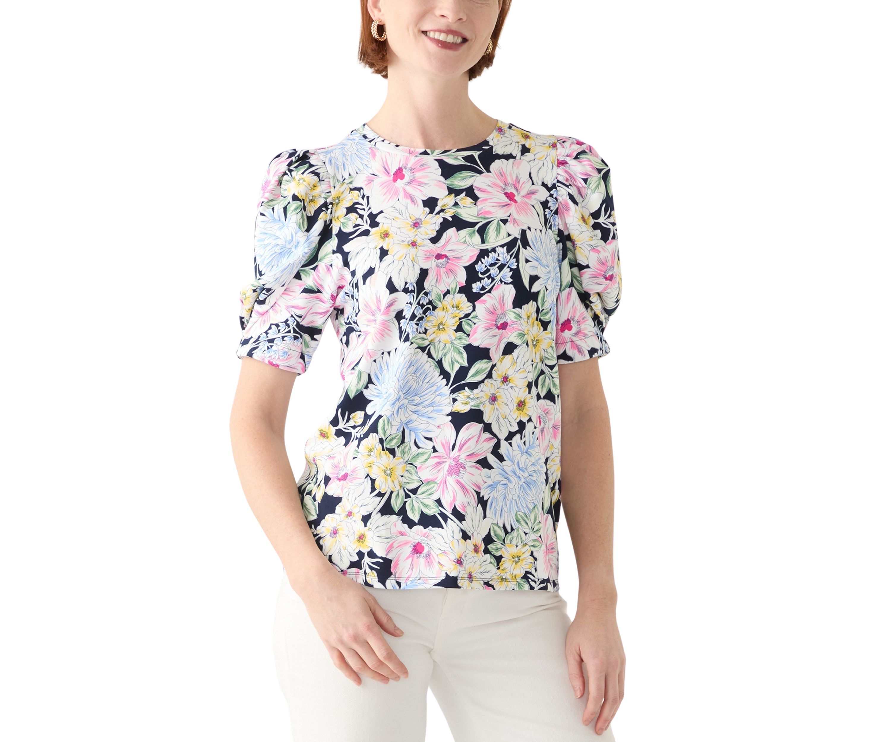 Womens Puff Sleeve Floral Top 