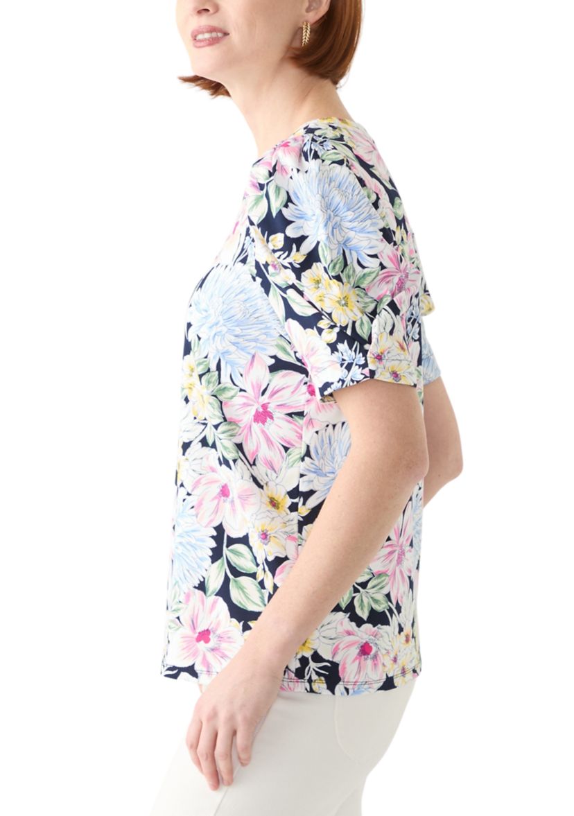 Womens Puff Sleeve Floral Top 