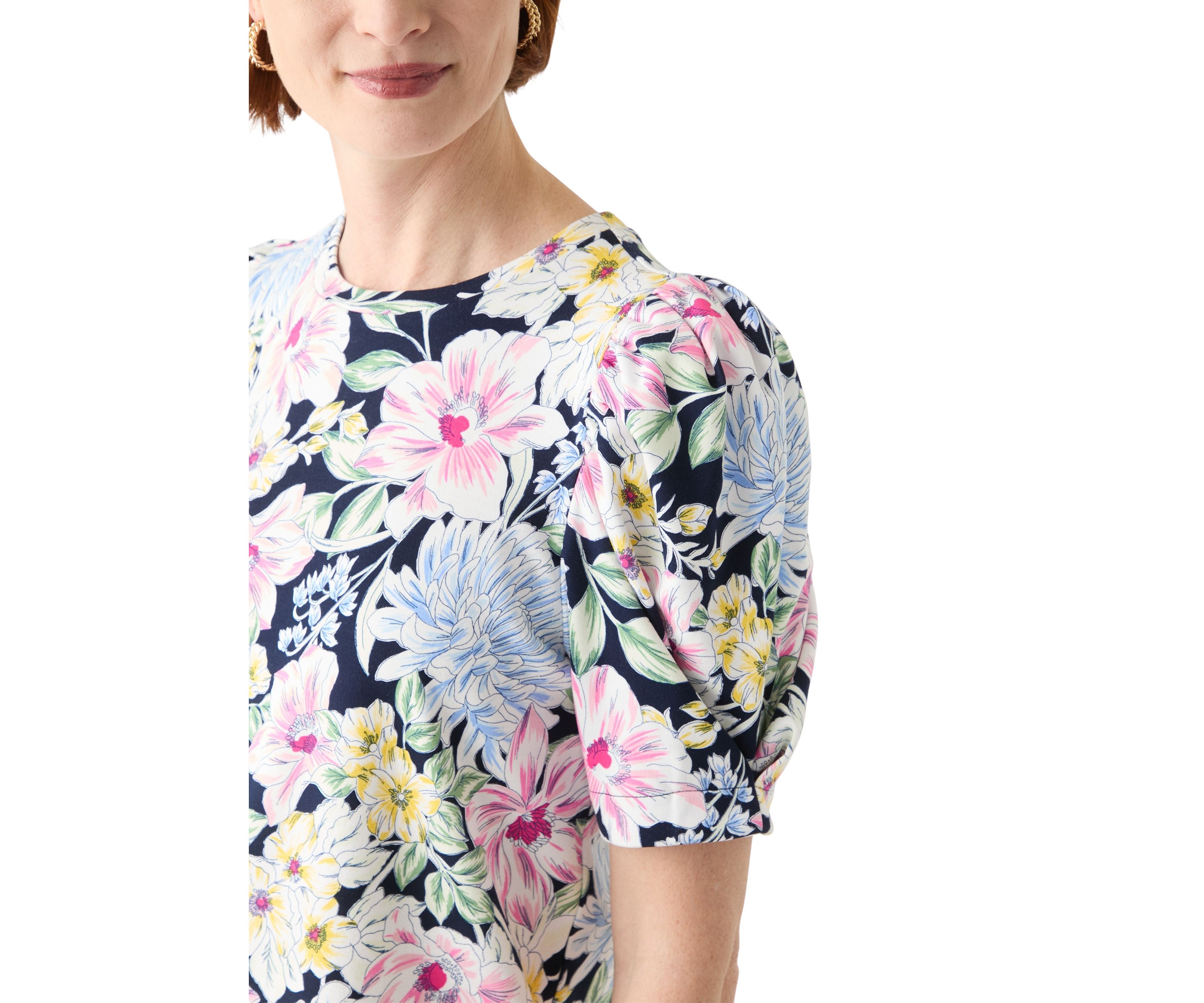 Womens Puff Sleeve Floral Top 