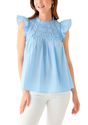 Crown & Ivy Women's Flutter Sleeve Voile Woven Top, Medium