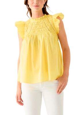 Crown & Ivy Women's Flutter Sleeve Voile Woven Top, Yellow, Small