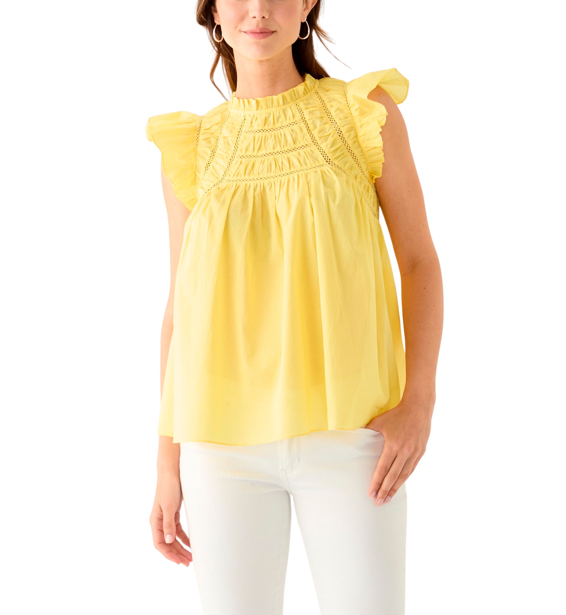 Womens Flutter Sleeve Voile Woven Top