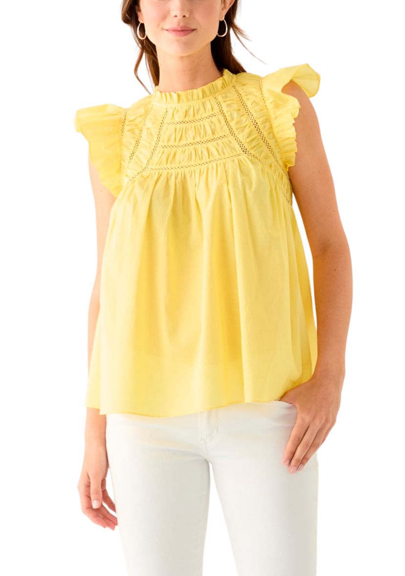 Womens Flutter Sleeve Voile Woven Top