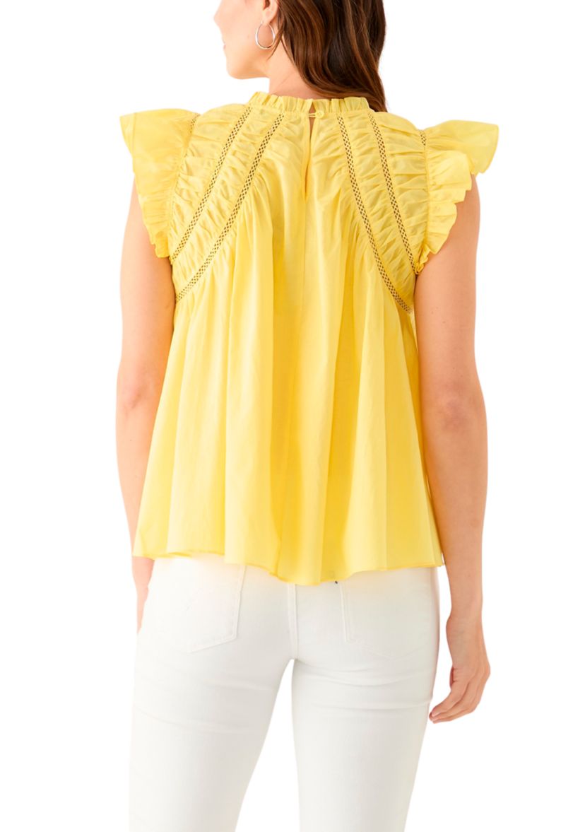 Womens Flutter Sleeve Voile Woven Top
