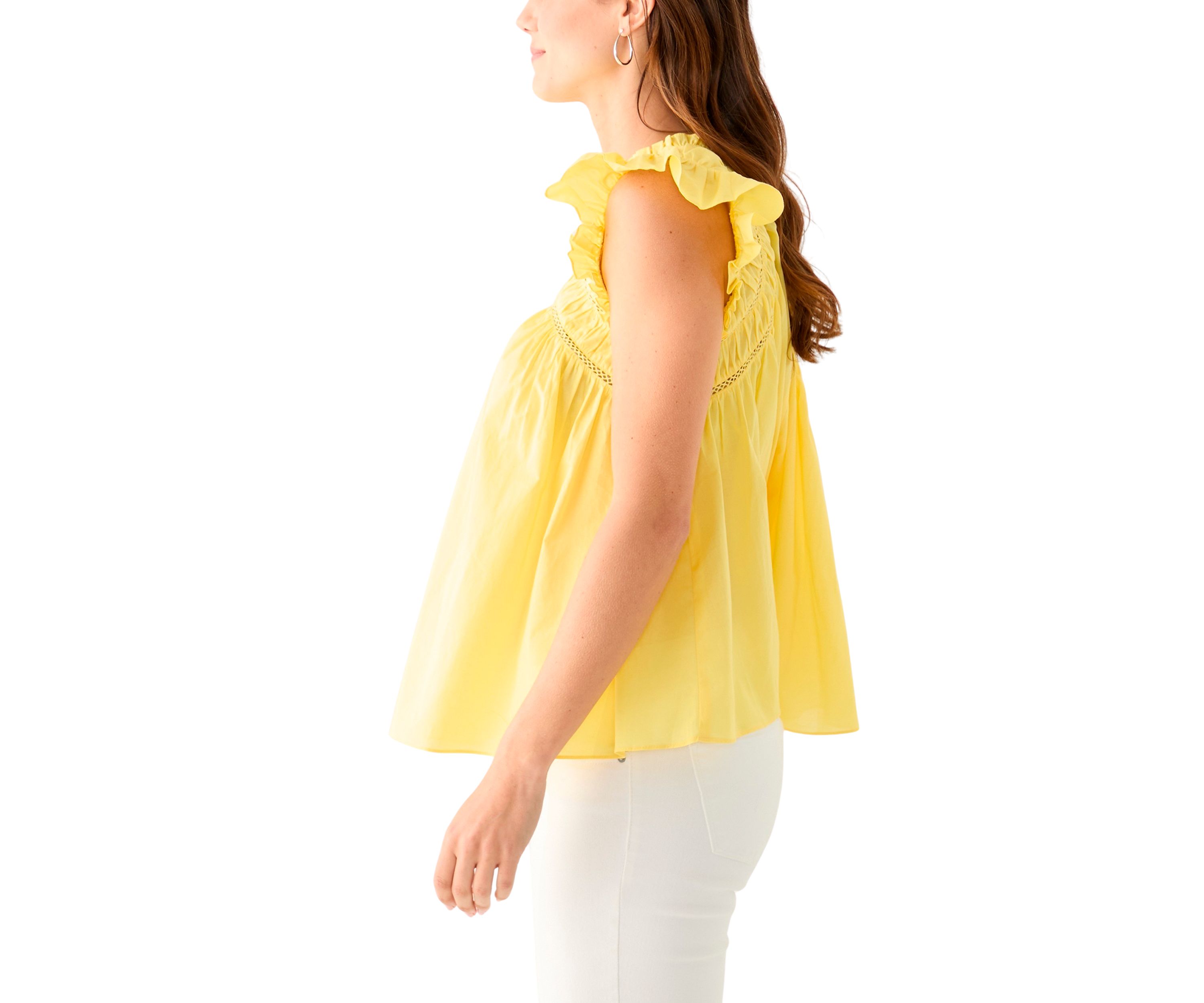Womens Flutter Sleeve Voile Woven Top