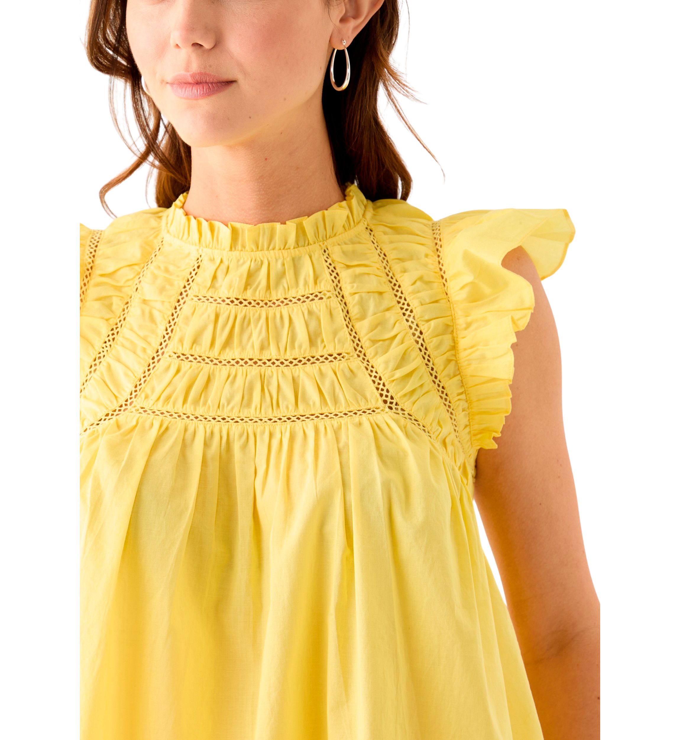 Womens Flutter Sleeve Voile Woven Top