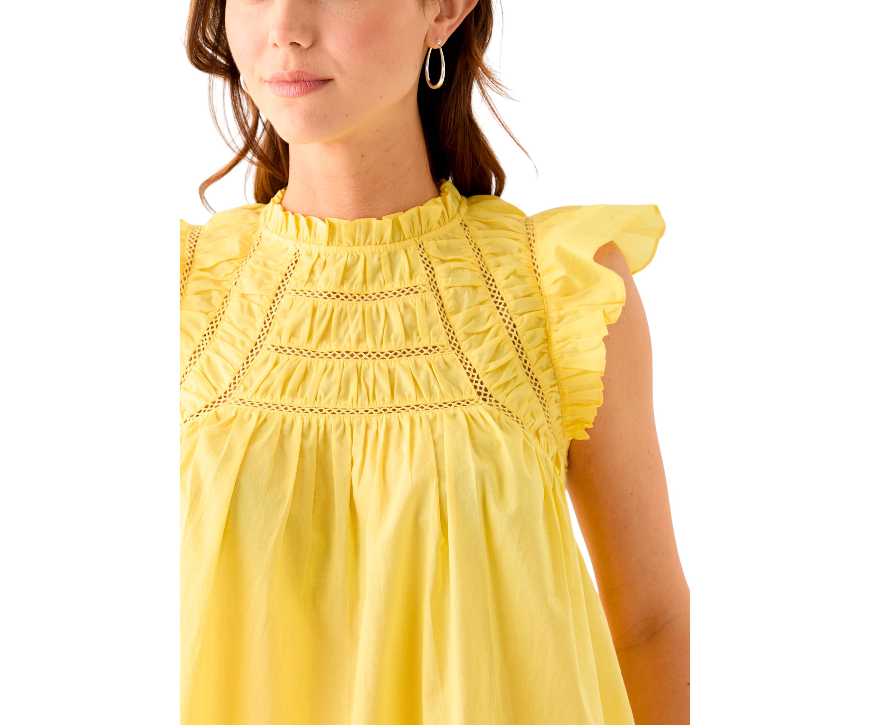 Womens Flutter Sleeve Voile Woven Top