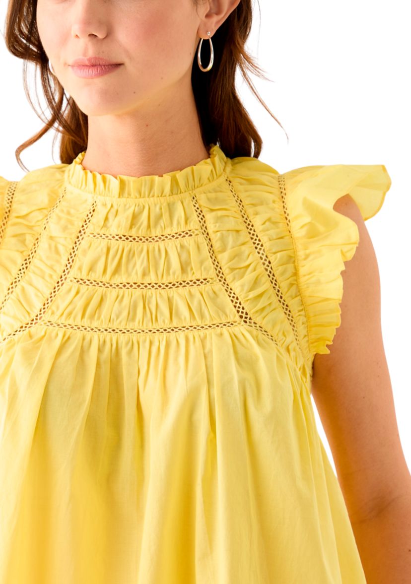 Womens Flutter Sleeve Voile Woven Top