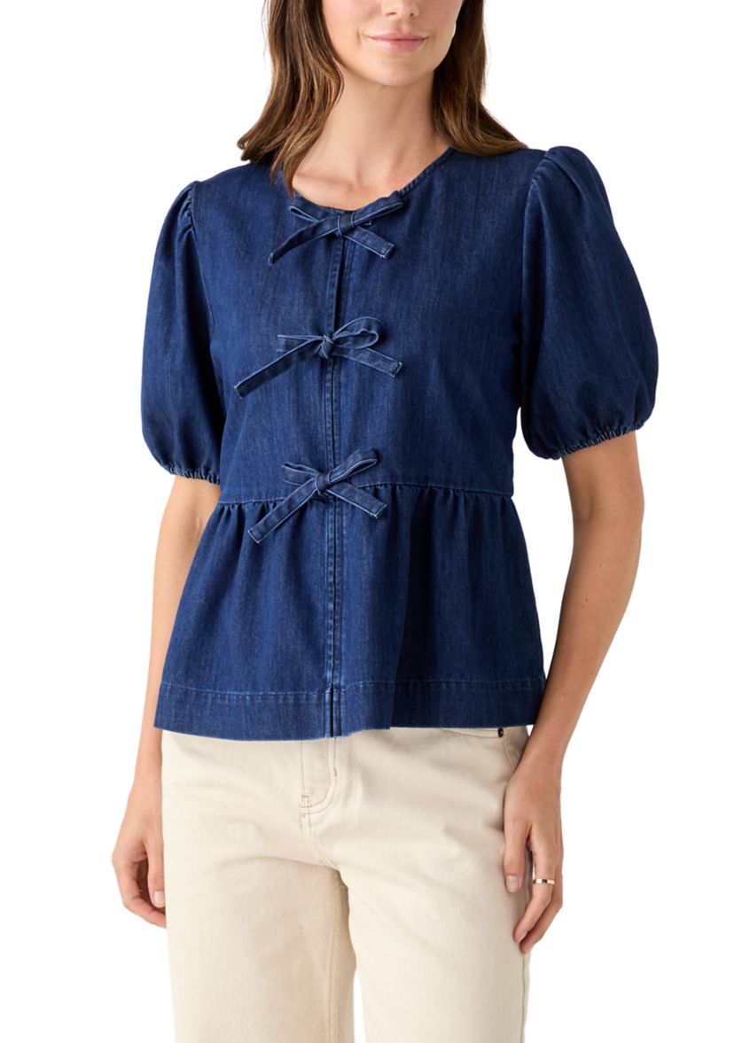 Womens Short Sleeve Bow Tie Top