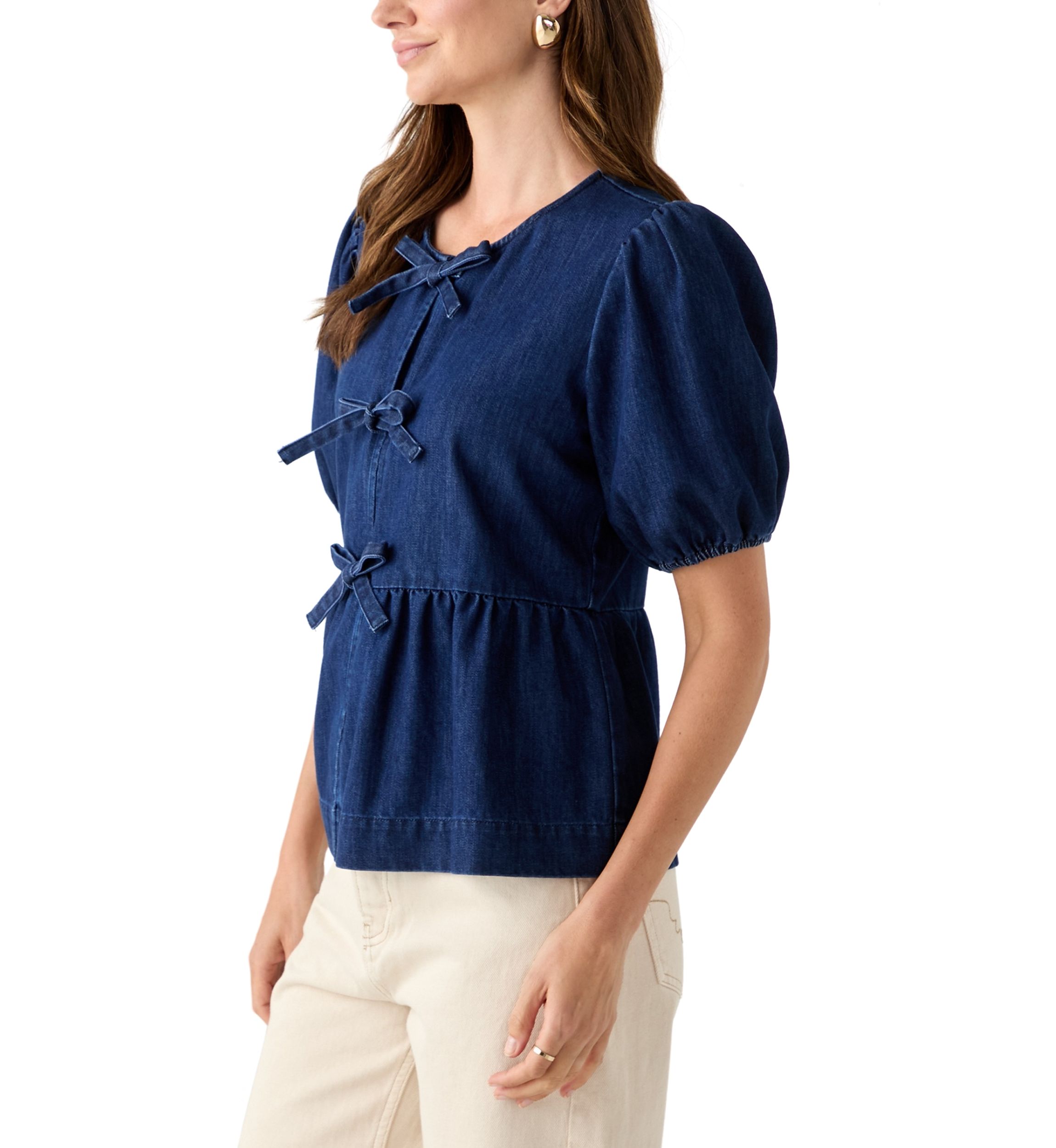 Womens Short Sleeve Bow Tie Top
