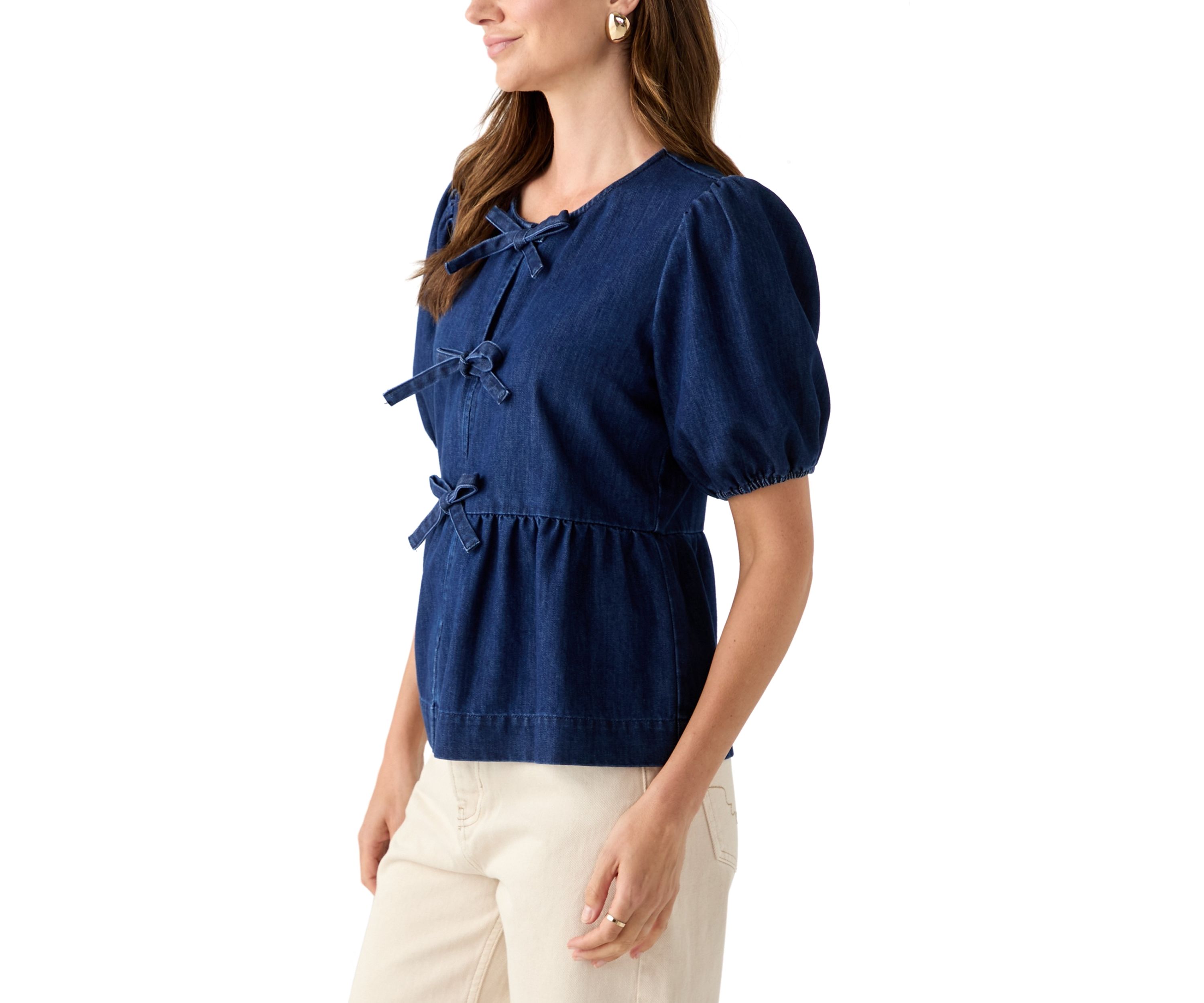 Womens Short Sleeve Bow Tie Top