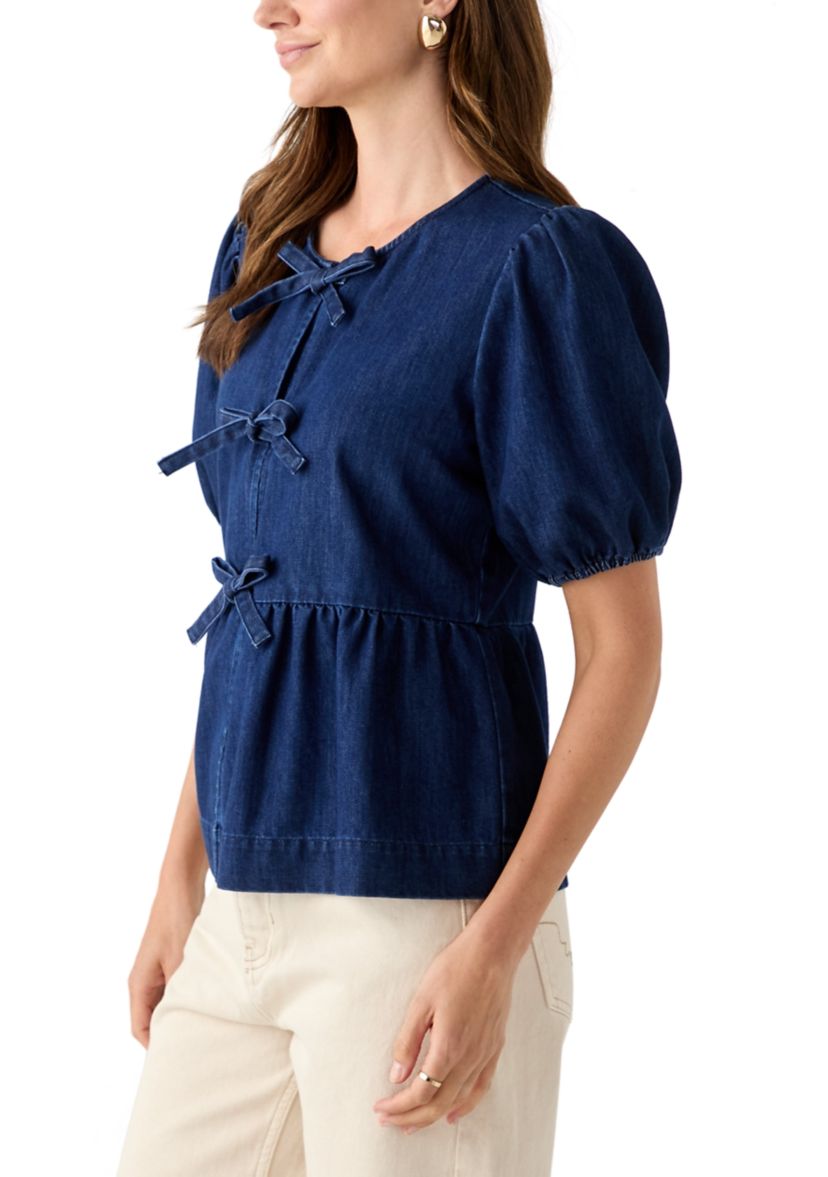 Womens Short Sleeve Bow Tie Top